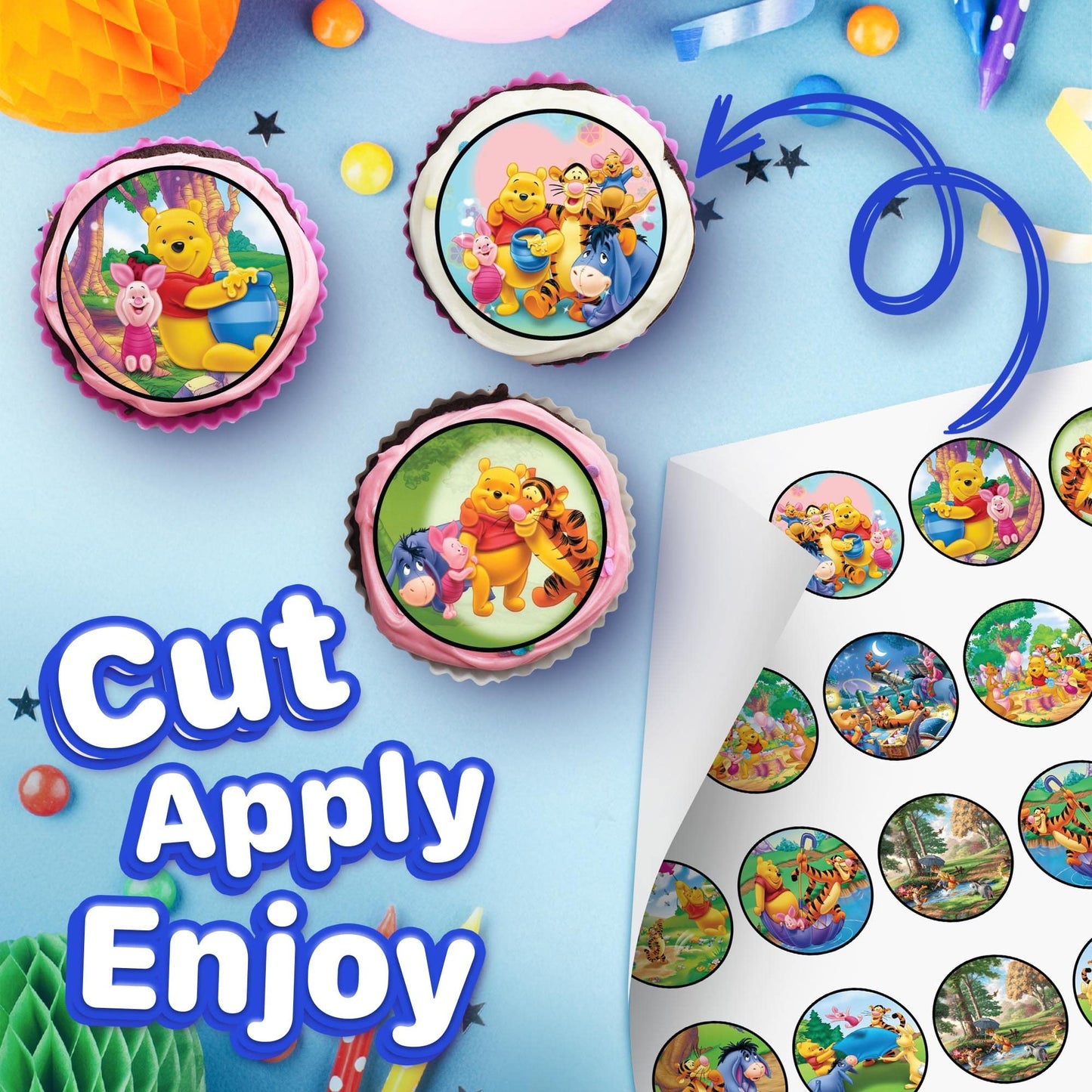 30x Wafer Paper Winne The Pooh Edible Cupcake Topper