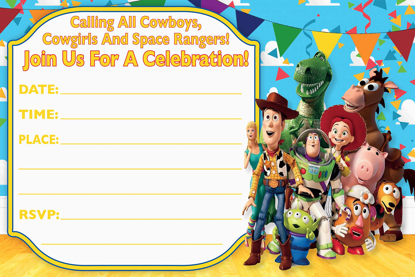 Set of 30 Toy Story Birthday Invitation Cards & Envelopes