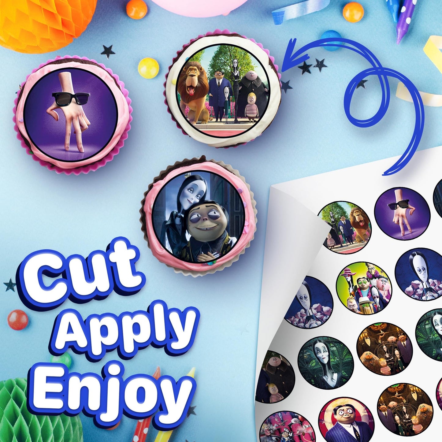30x Wafer Paper The Addams Family Edible Cupcake Topper