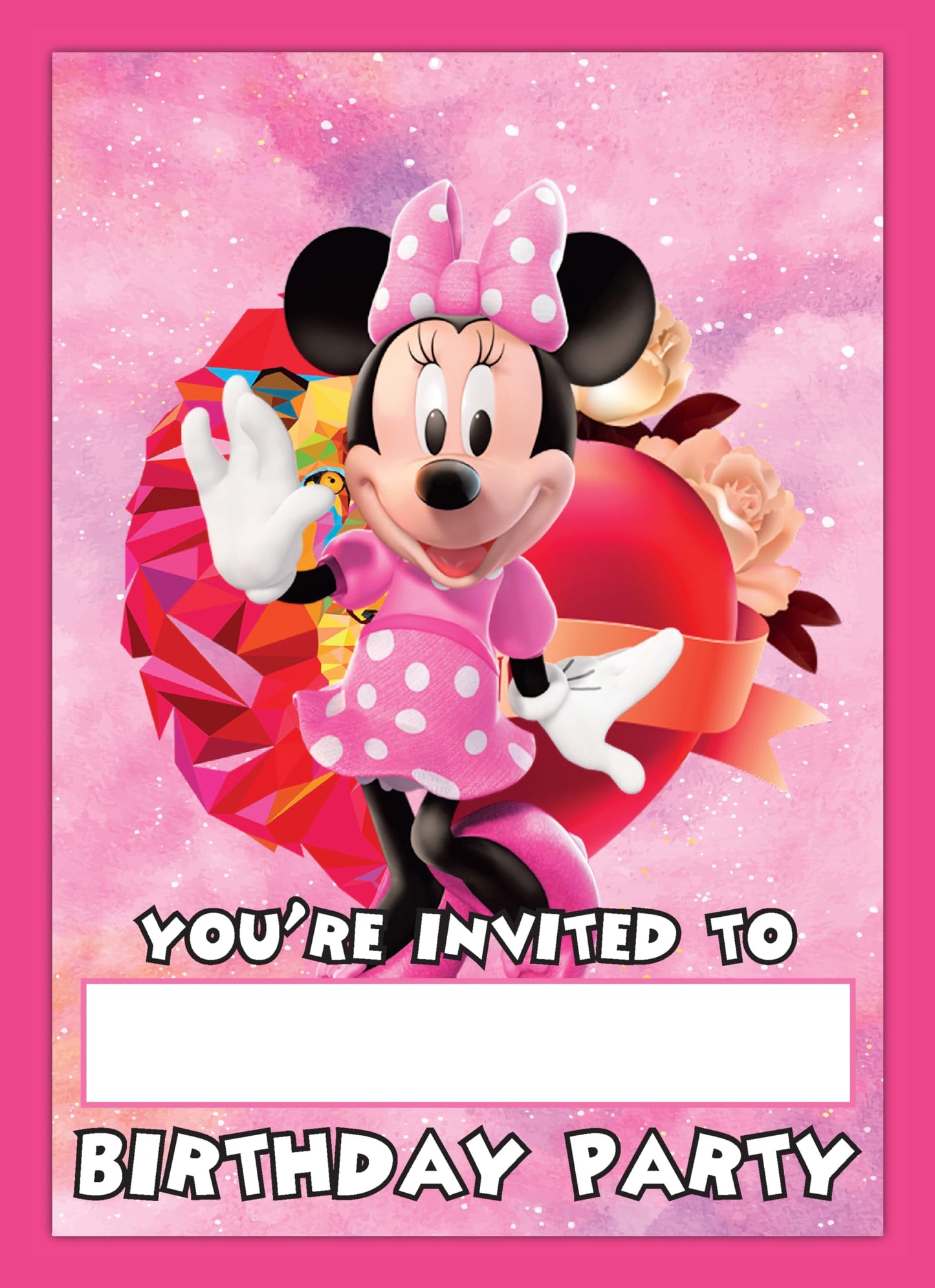Set of 20 Minne mouse Birthday Invitation Cards & Envelopes