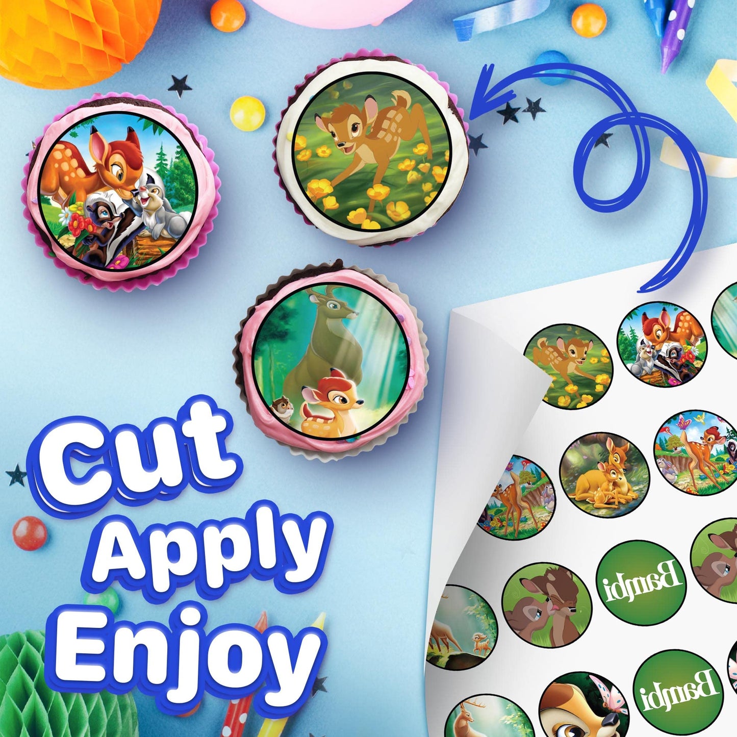 30x Wafer Paper Bambi Edible Cupcake Topper