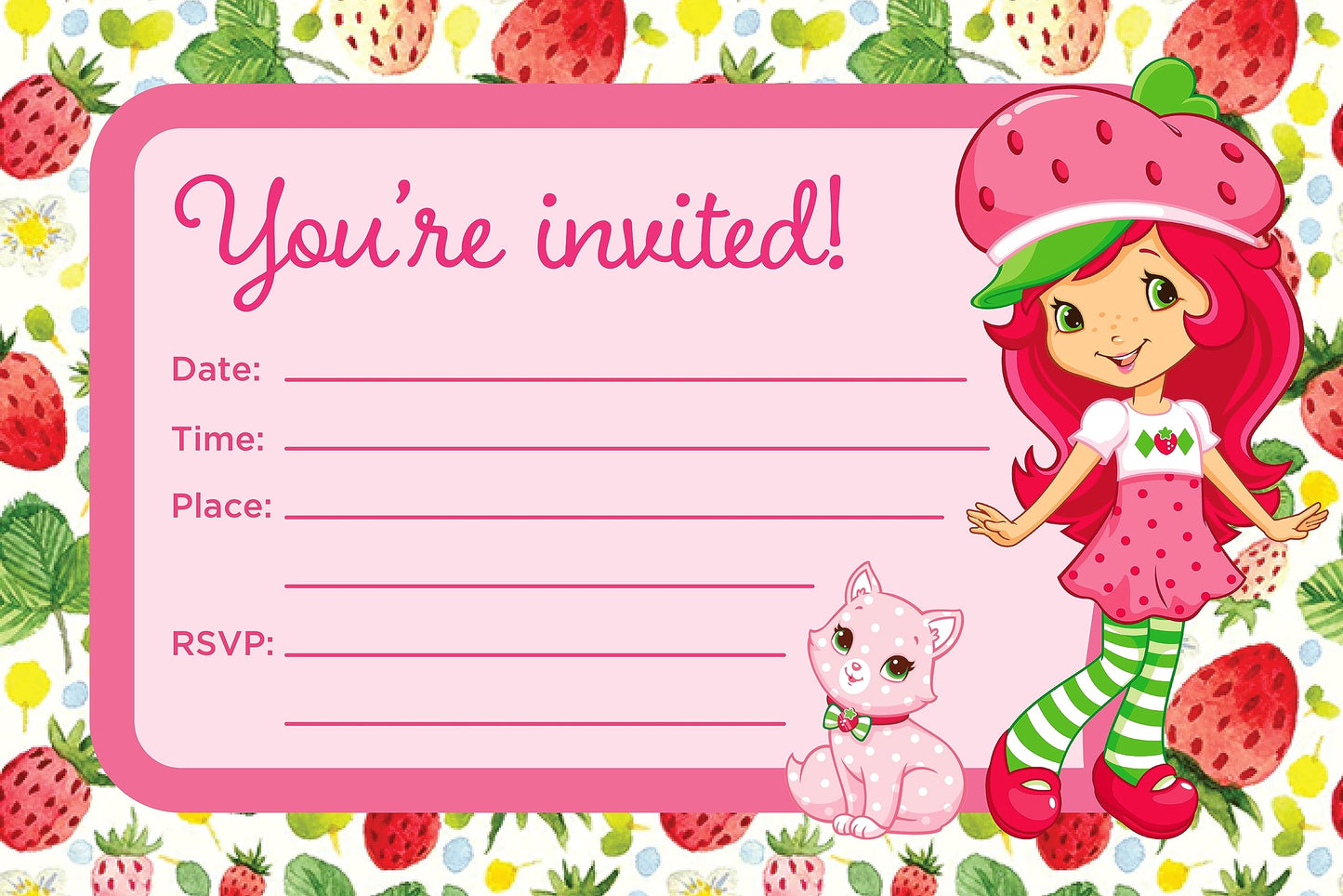 Set of 20 strawberry Birthday Invitation Cards & Envelopes