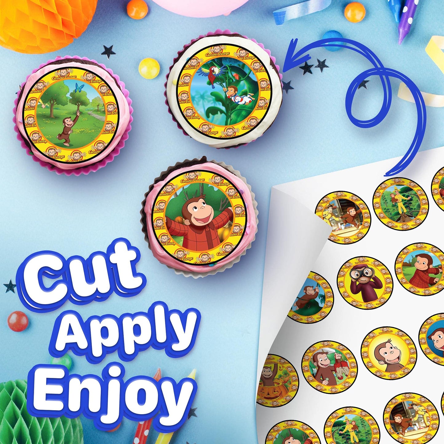 30x Wafer Paper Curious george Edible Cupcake Topper