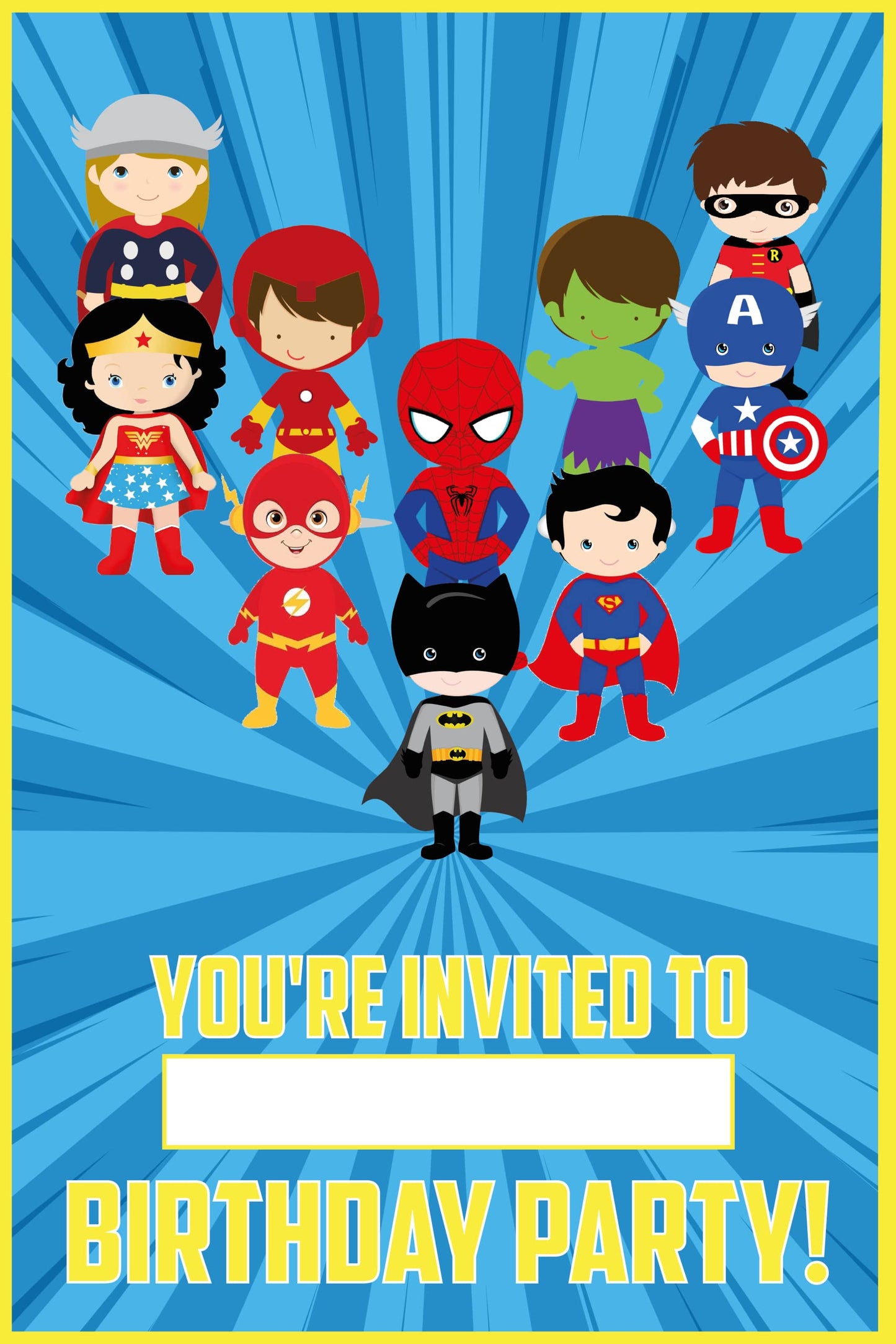 Set of 20 Super Hero Birthday Invitation Cards & Envelopes
