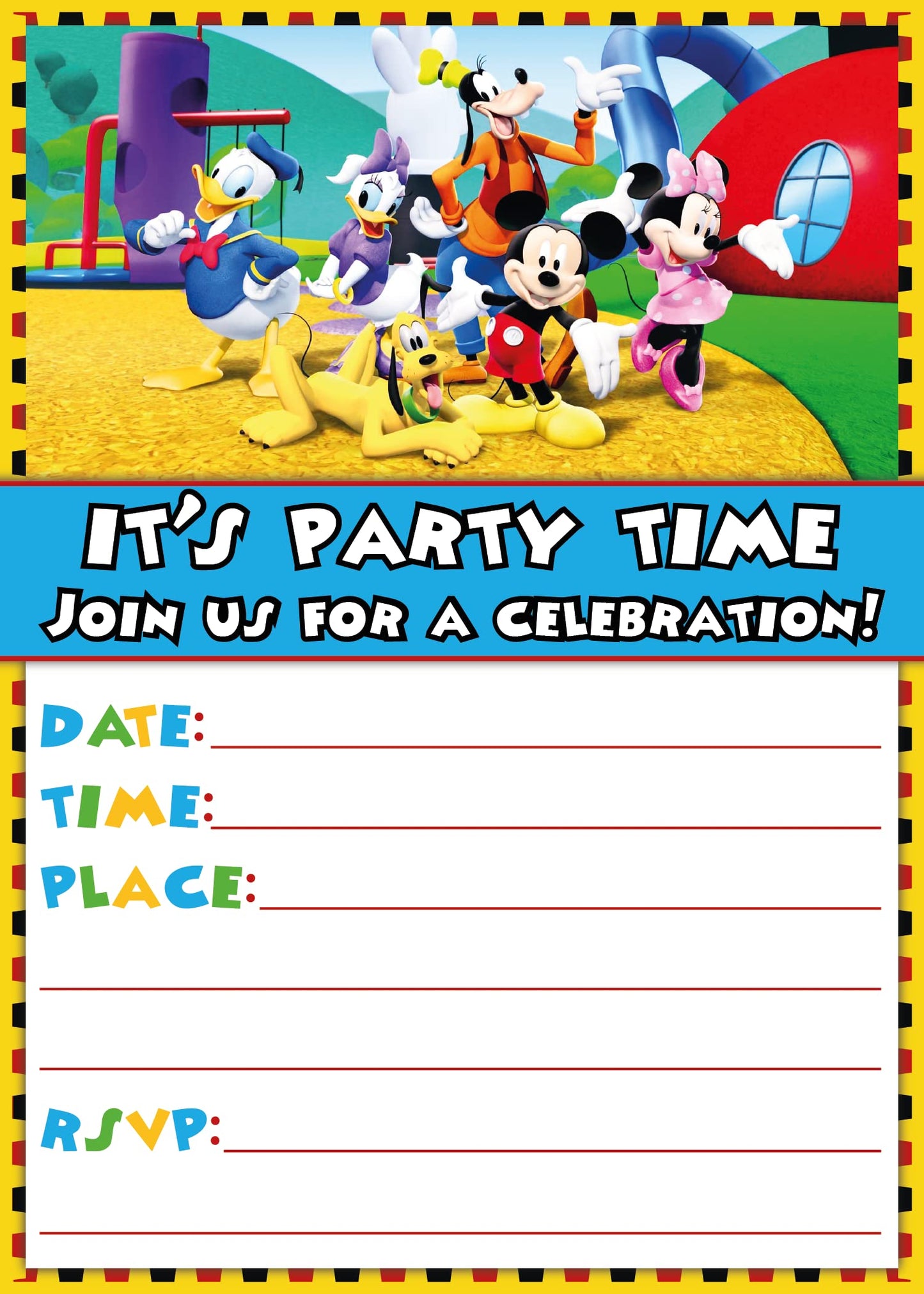 Set of 20 Mickey Mouse Birthday Invitation Cards & Envelopes