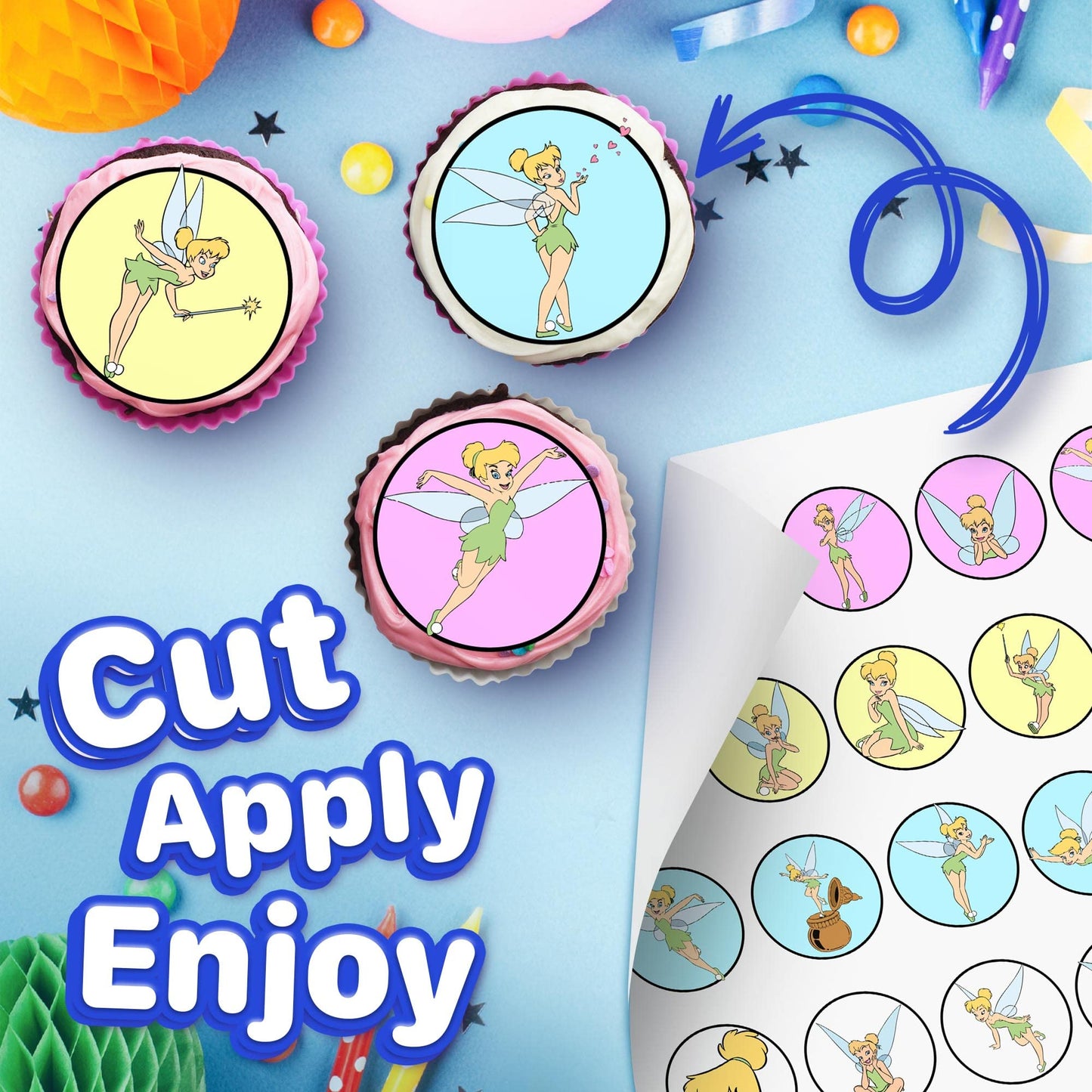 30x Wafer Paper timnker bell Edible Cupcake Topper