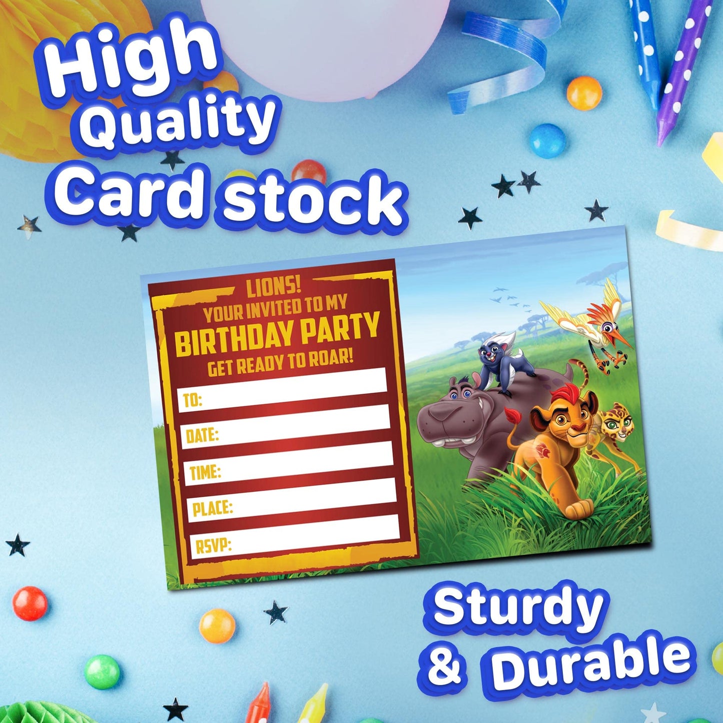 Set of 20 Lion Guard Birthday Invitation Cards & Envelopes