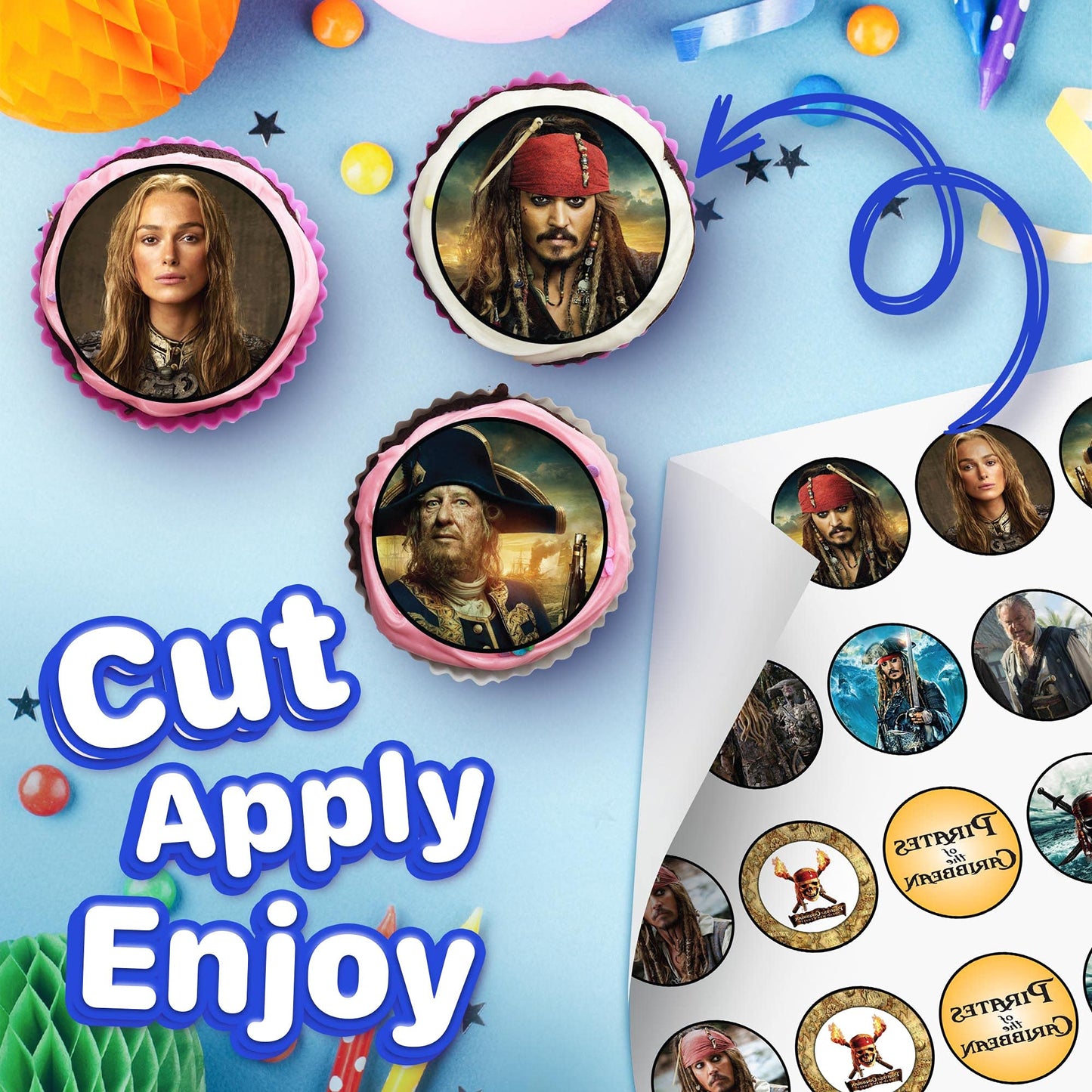 30x Wafer Paper Pirates Of The Caribbean Edible Cupcake Topper