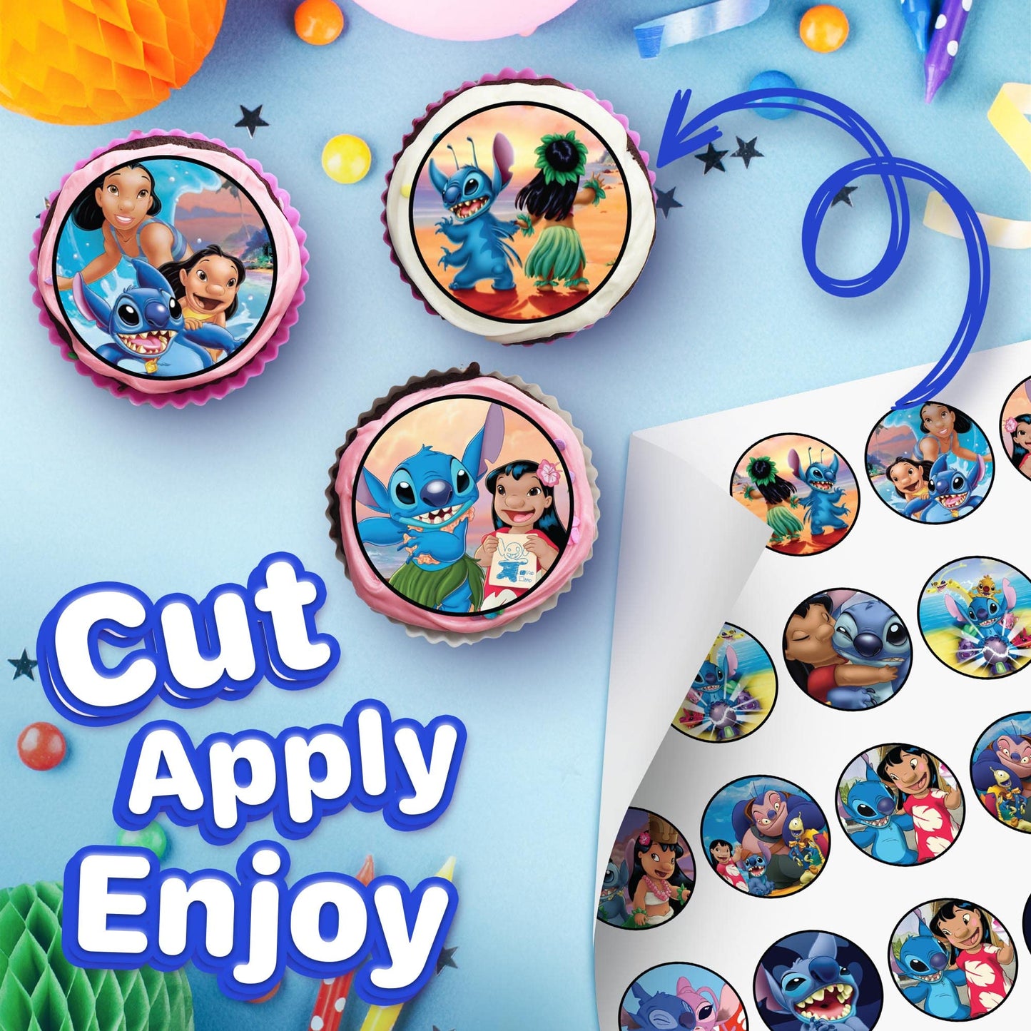 30x Wafer Paper Lilo And Stich Edible Cupcake Topper