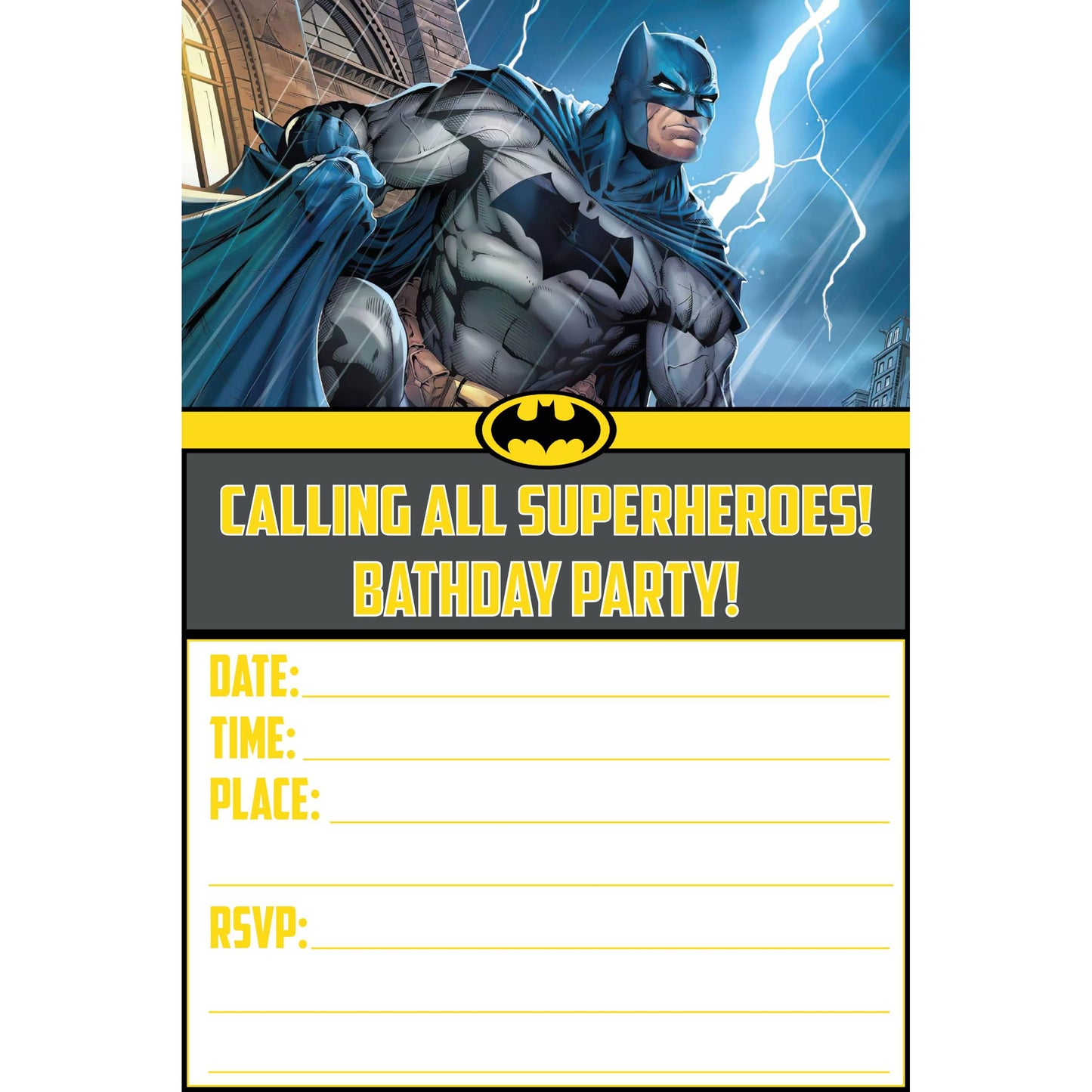 Set of 30 Batman Birthday Invitation Cards & Envelopes