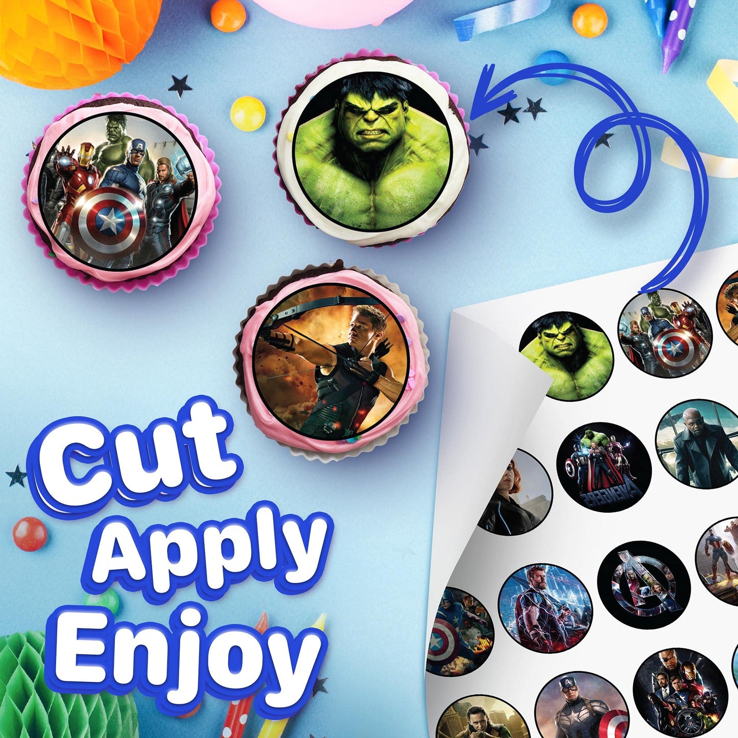 30x Wafer Paper Avengers Edible Cupcake Topper