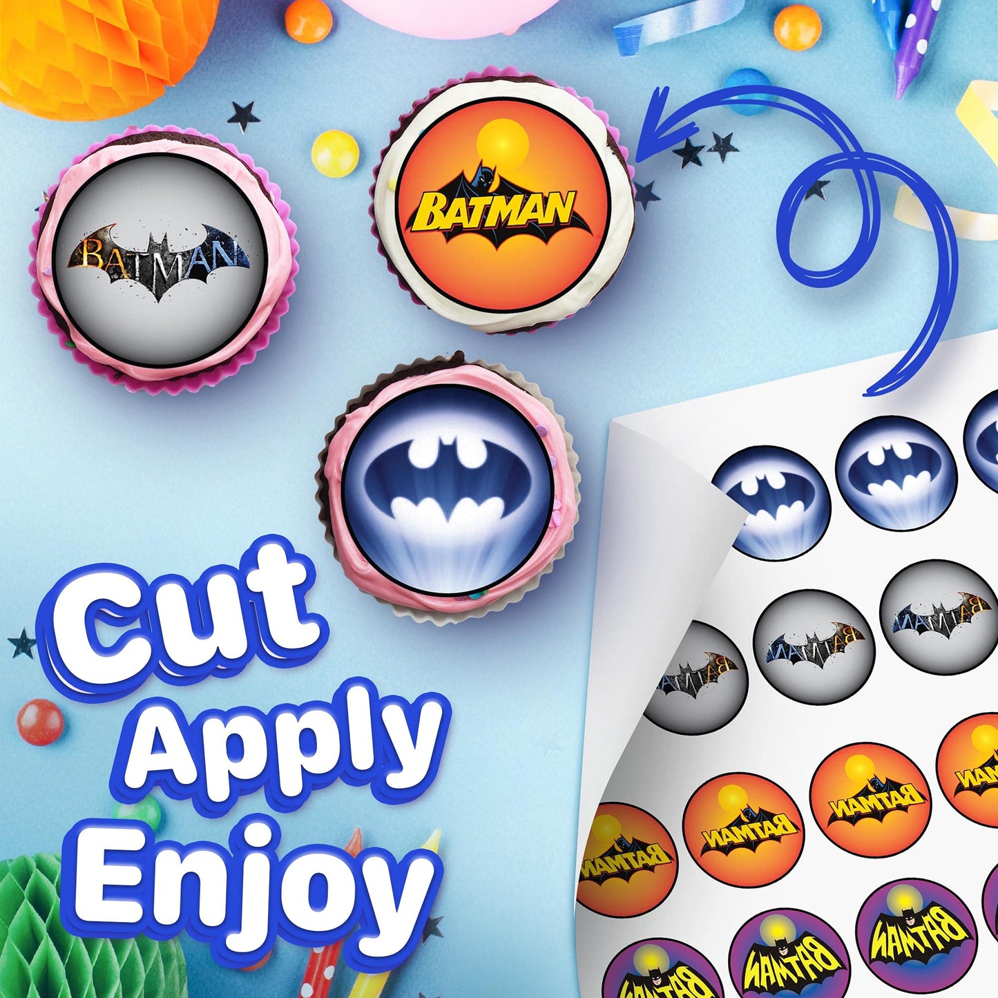 30x Wafer Paper Batman Edible Cupcake Topper
