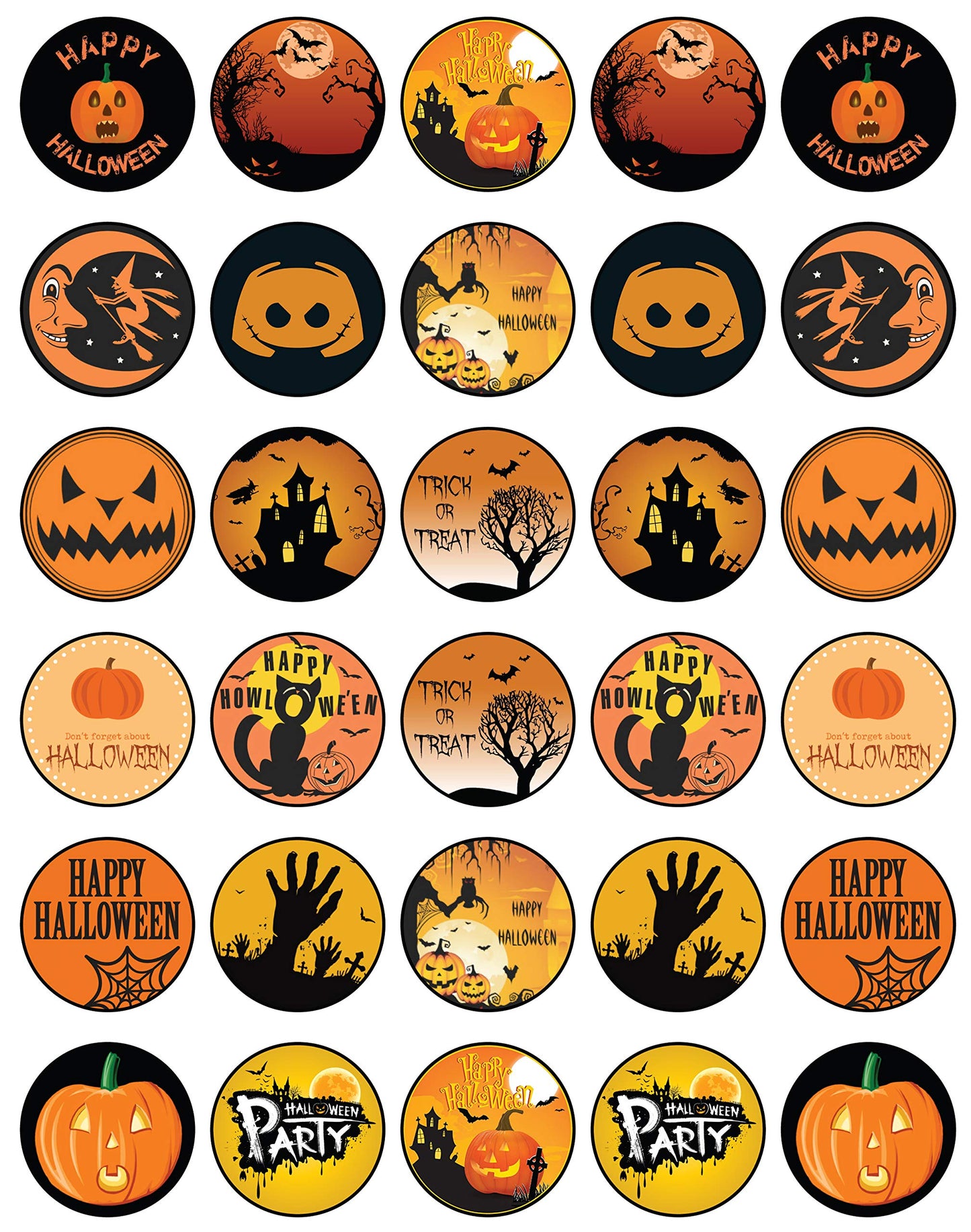 30x Wafer Paper Halloween Edible Cupcake Topper