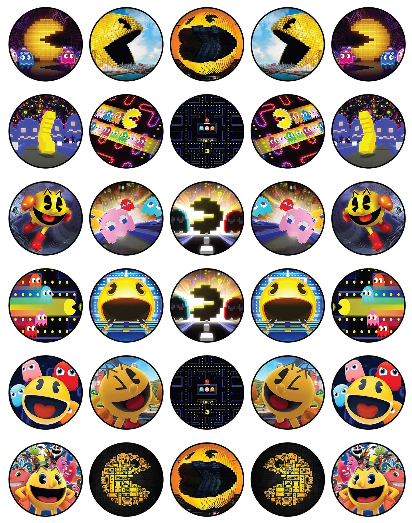 30x Wafer Paper Pacman Edible Cupcake Topper
