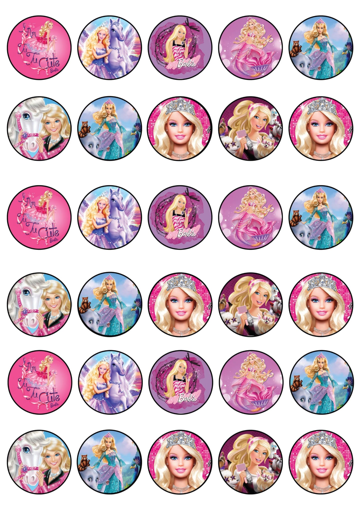 30x Wafer Paper Barbie Edible Cupcake Topper