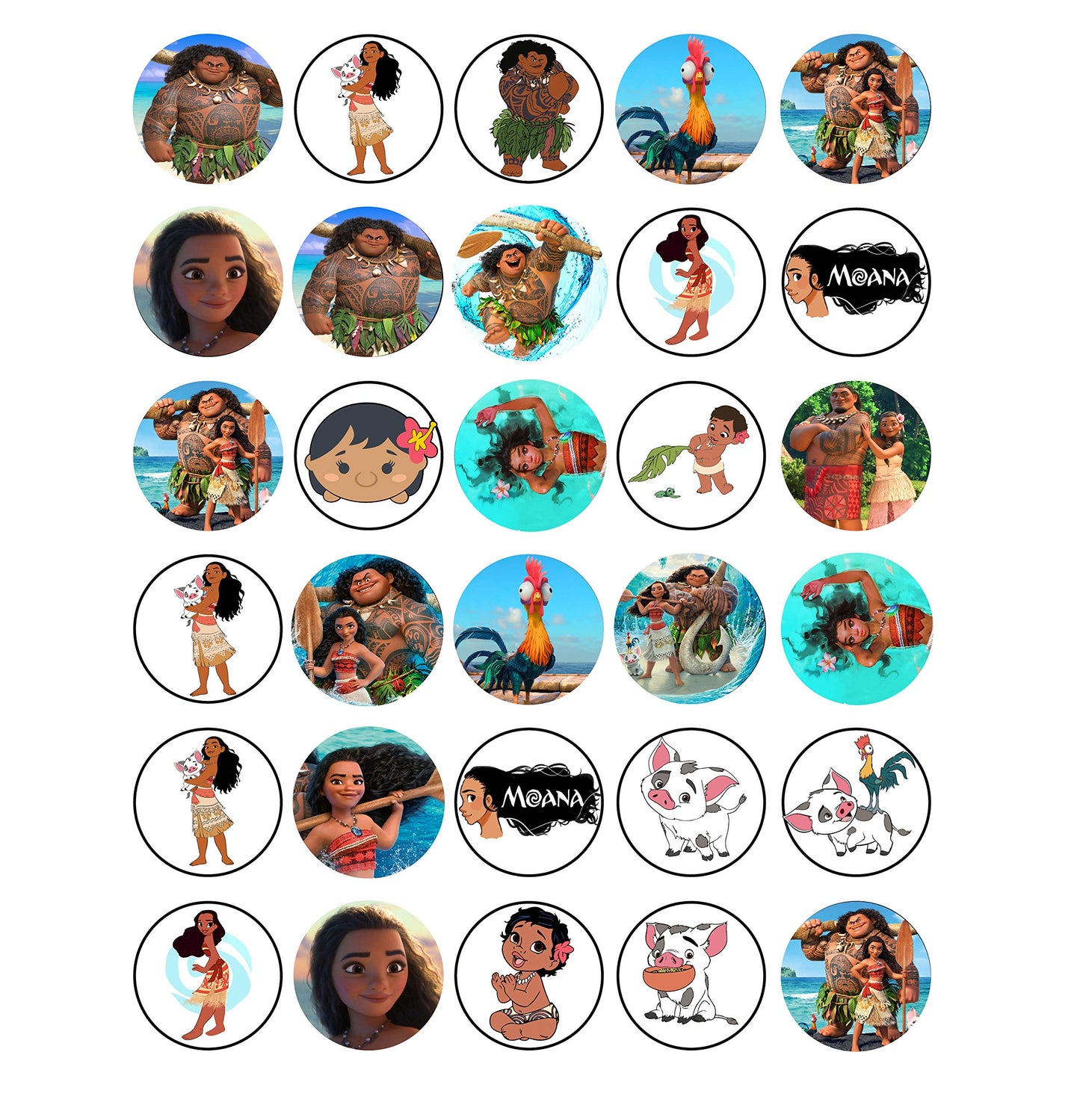 30x Wafer Paper Moana Edible Cupcake Topper