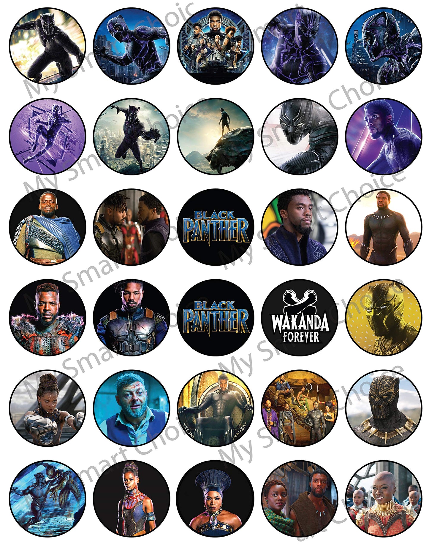 30x Wafer Paper Black Panther Edible Cupcake Topper