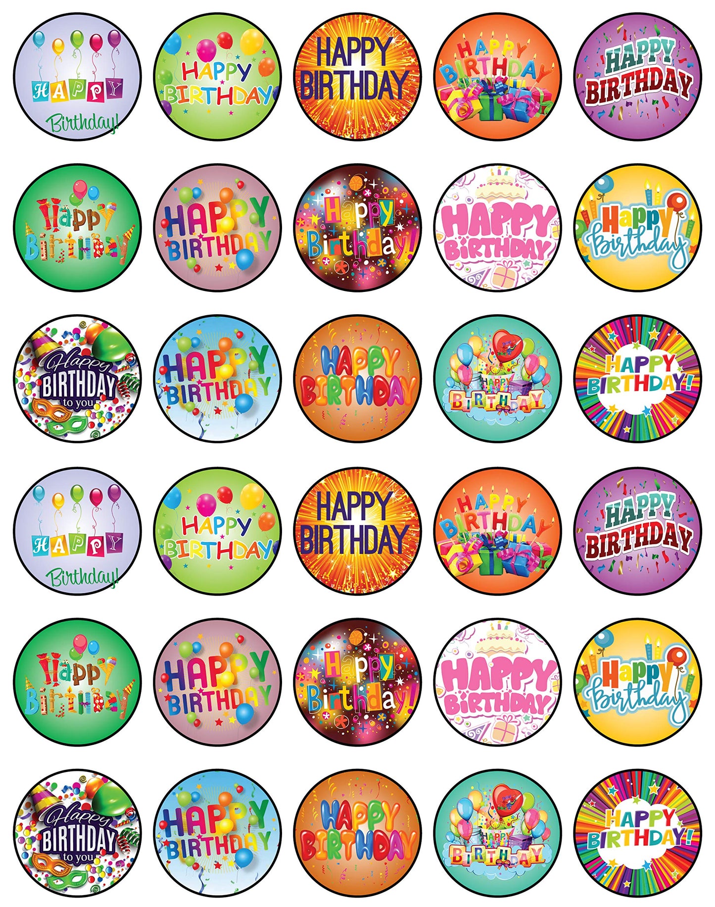 30x Wafer Paper Happy Birthday Edible Cupcake Topper