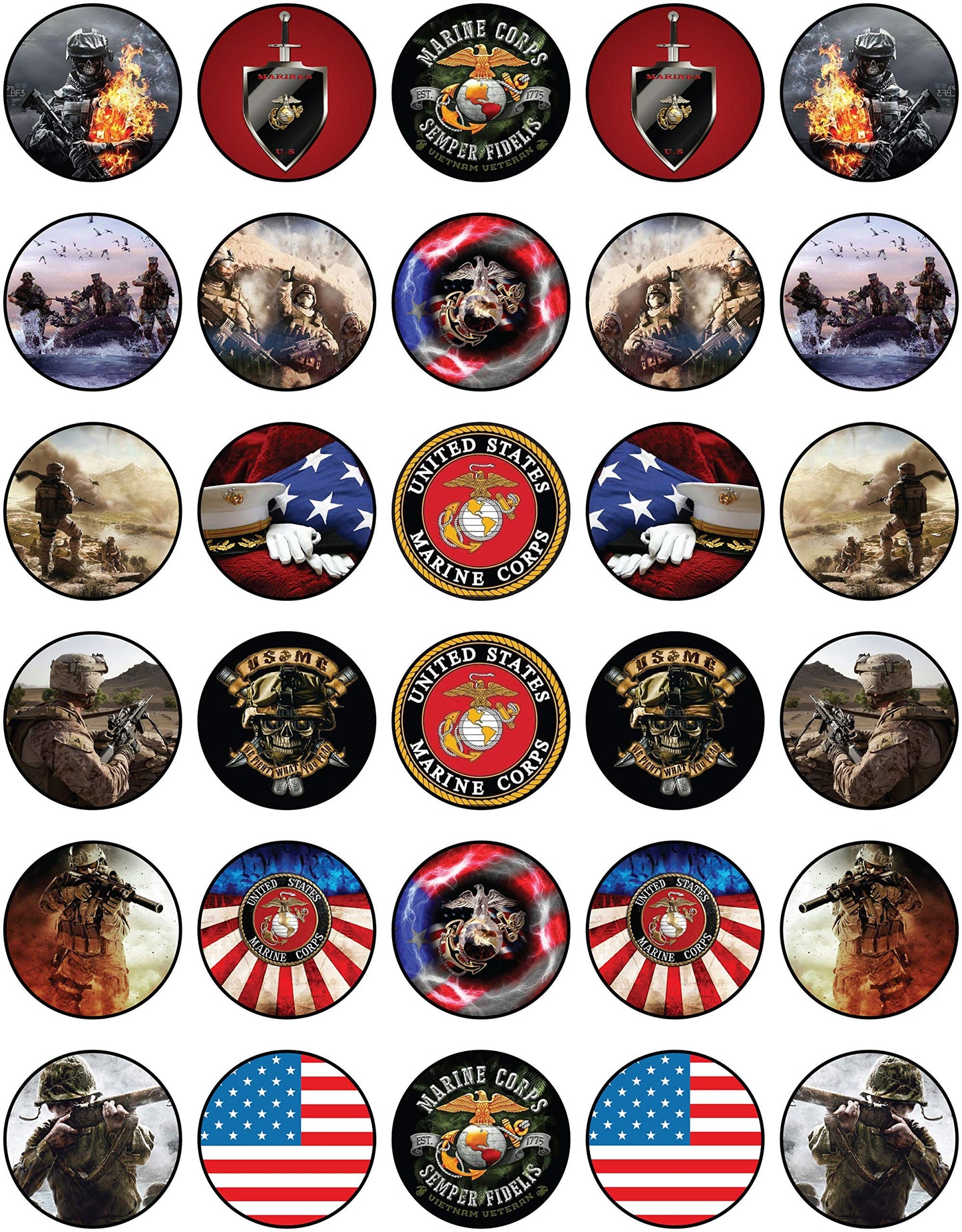 30x Wafer Paper Marines Crops Edible Cupcake Topper