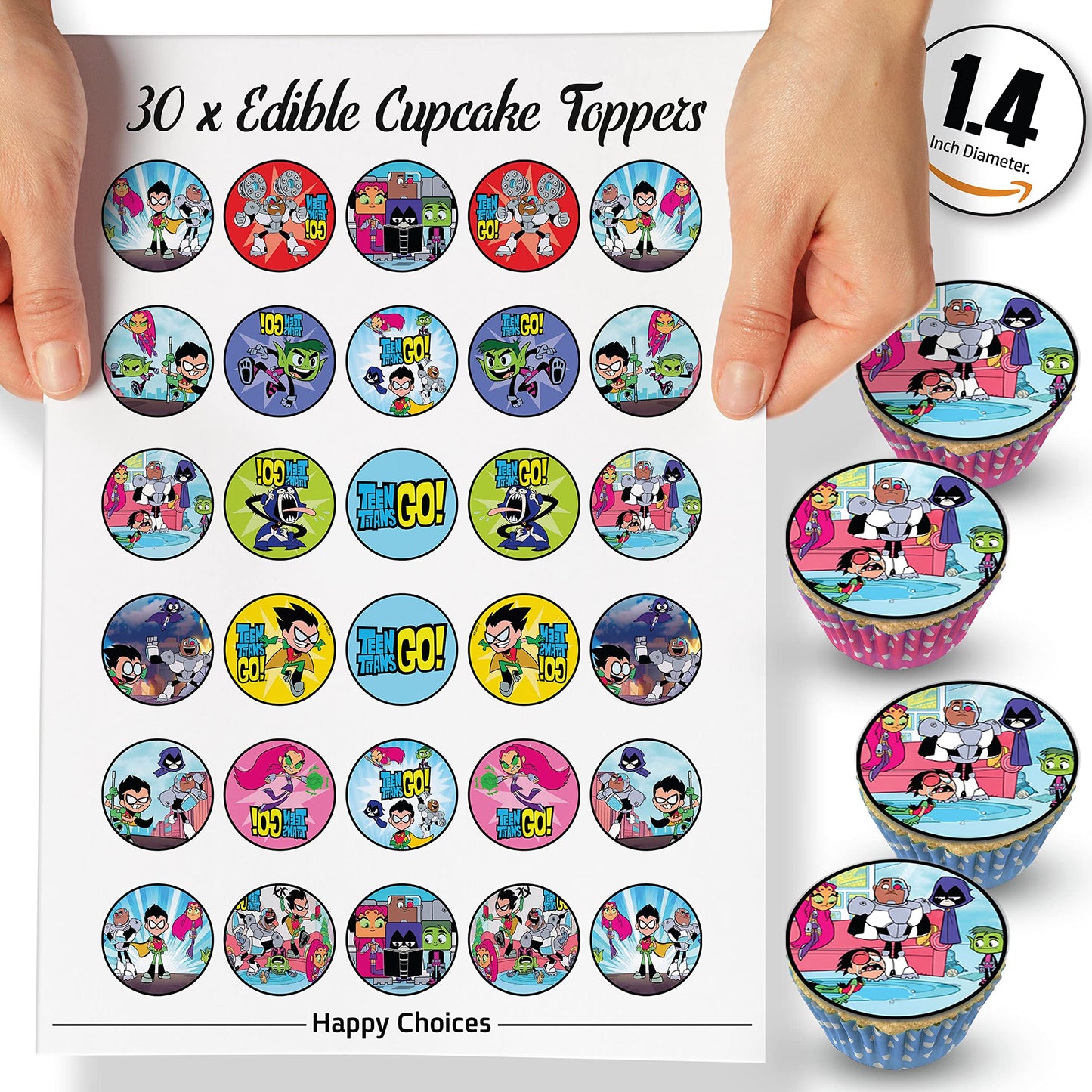 30x Wafer Paper Teen Titans Go Edible Cupcake Topper