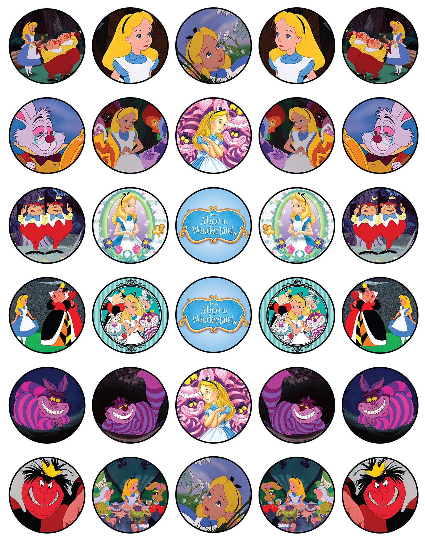 30x Wafer Paper Alice in Wonderland Edible Cupcake Topper