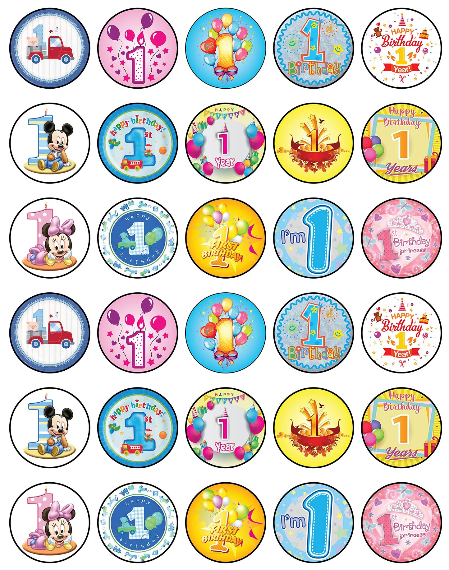 30x Wafer Paper Happy Birthday Edible Cupcake Topper