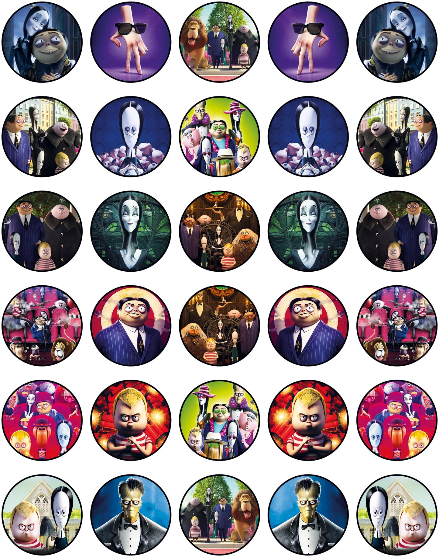 30x Wafer Paper The Addams Family Edible Cupcake Topper