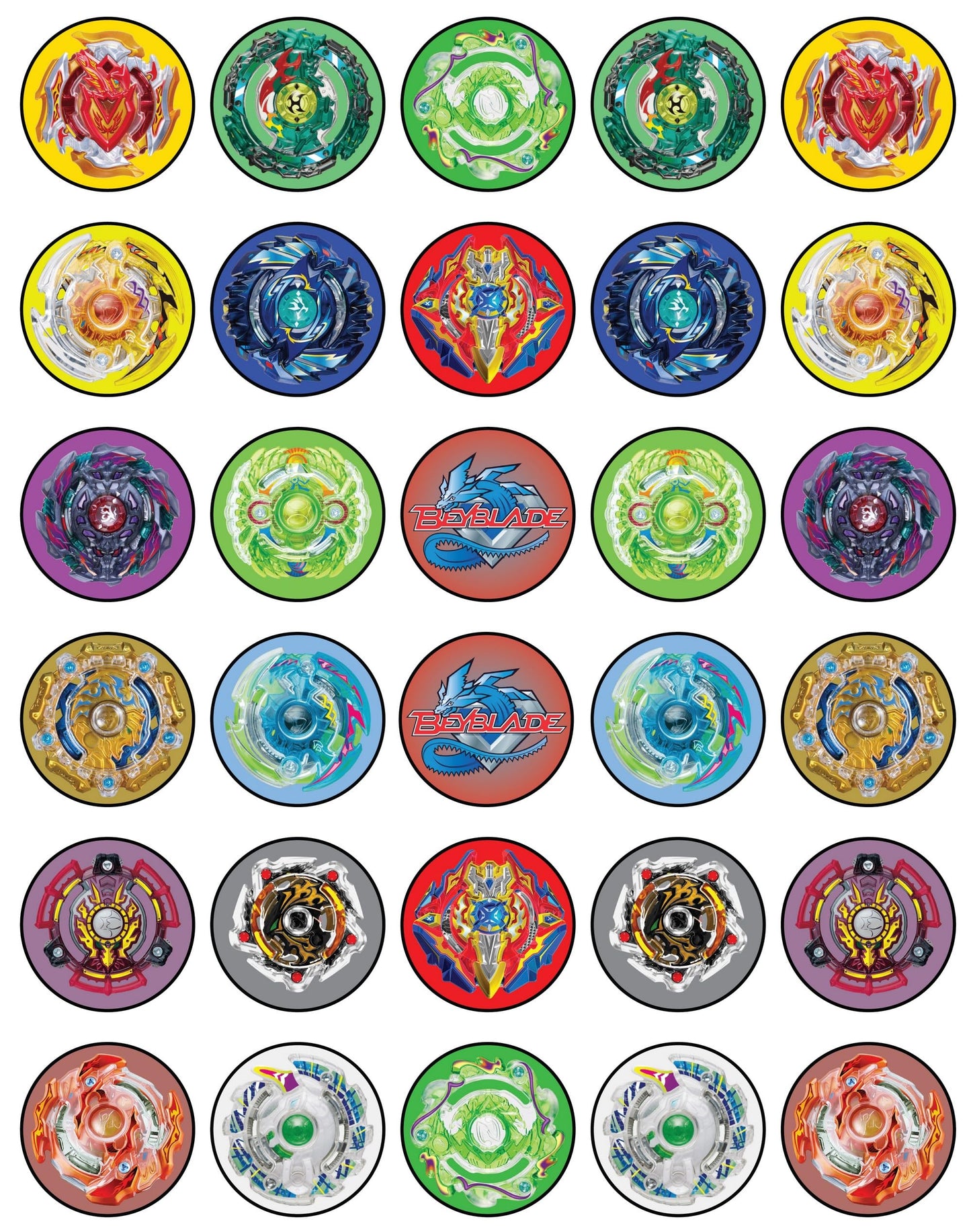 30x Wafer Paper Beyblade Edible Cupcake Topper