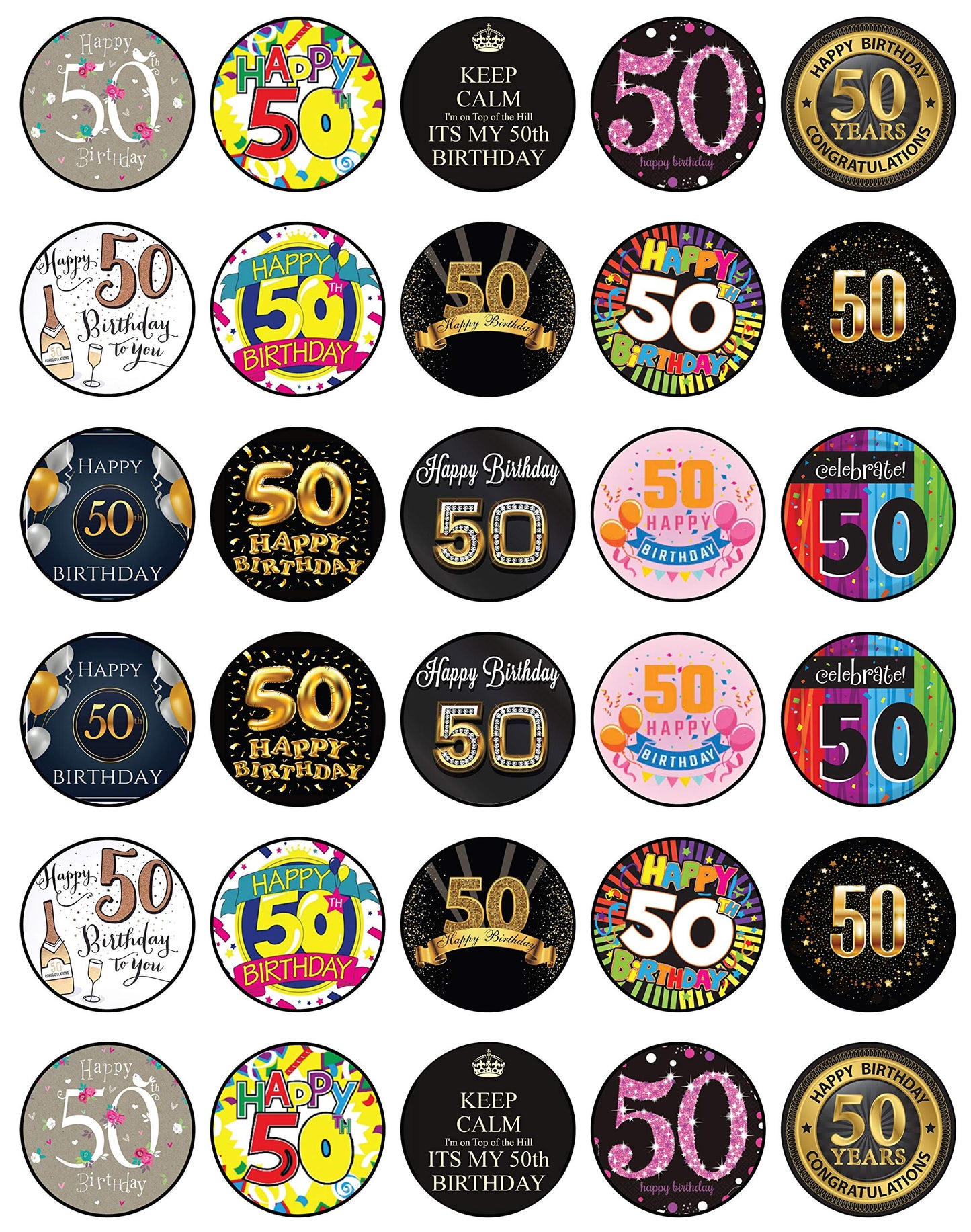 30x Wafer Paper Happy Birthday Edible Cupcake Topper