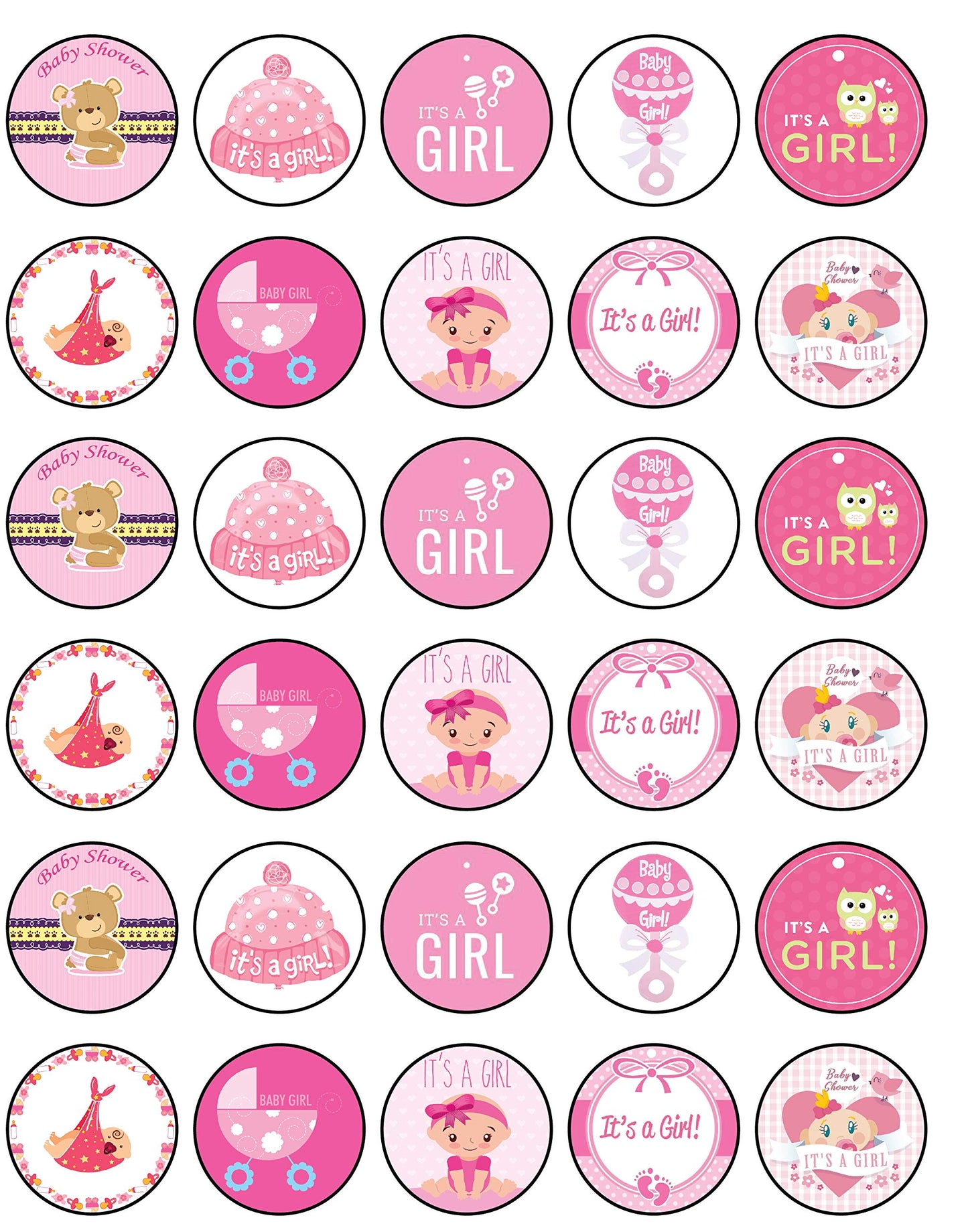 30x sugar Paper Baby Shower Girl Edible Cupcake Topper