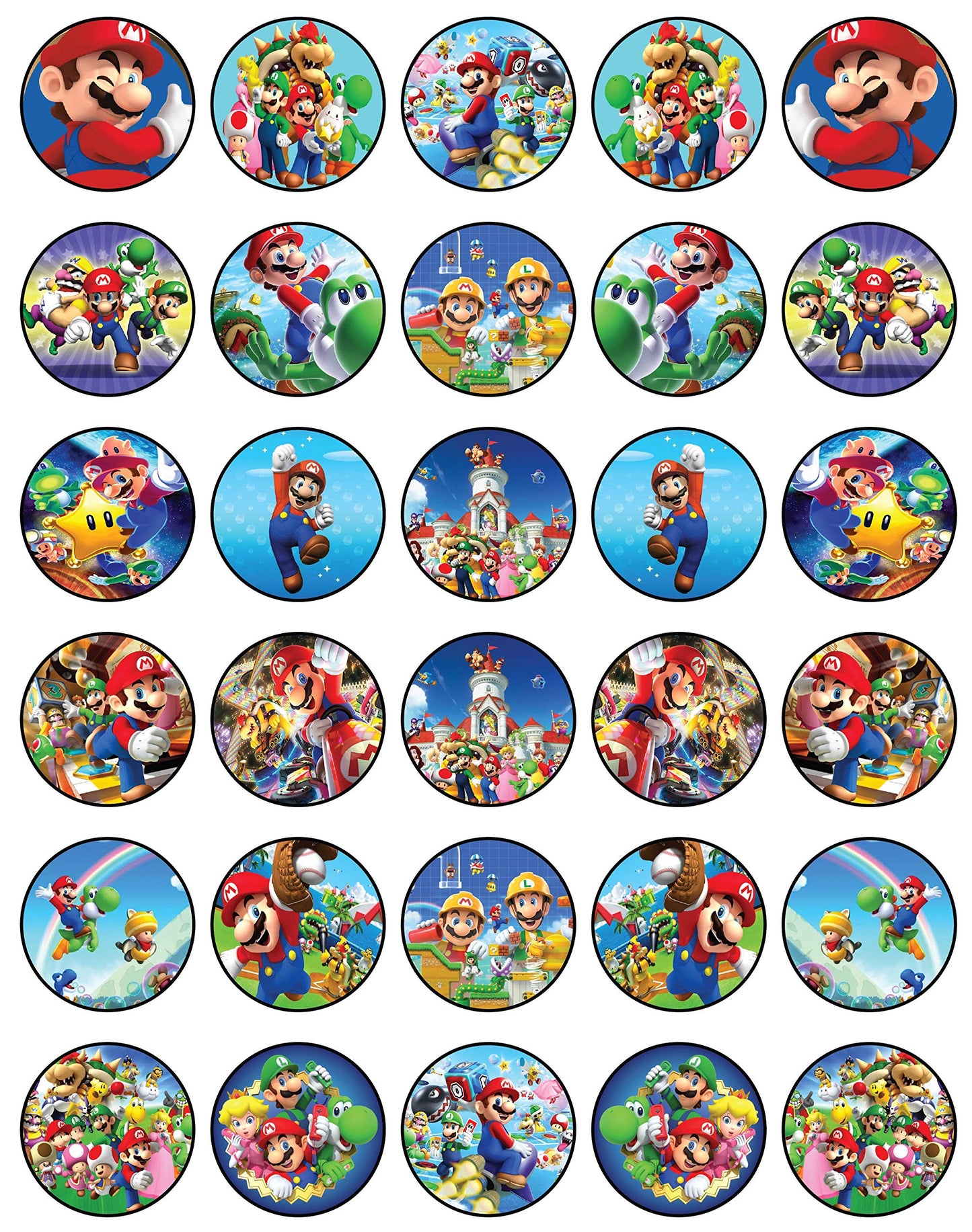 30x Wafer Paper super mario Edible Cupcake Topper