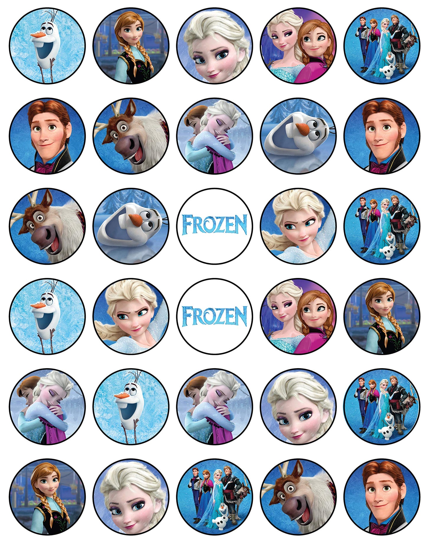 30x sugar Paper Frozen Edible Cupcake Topper
