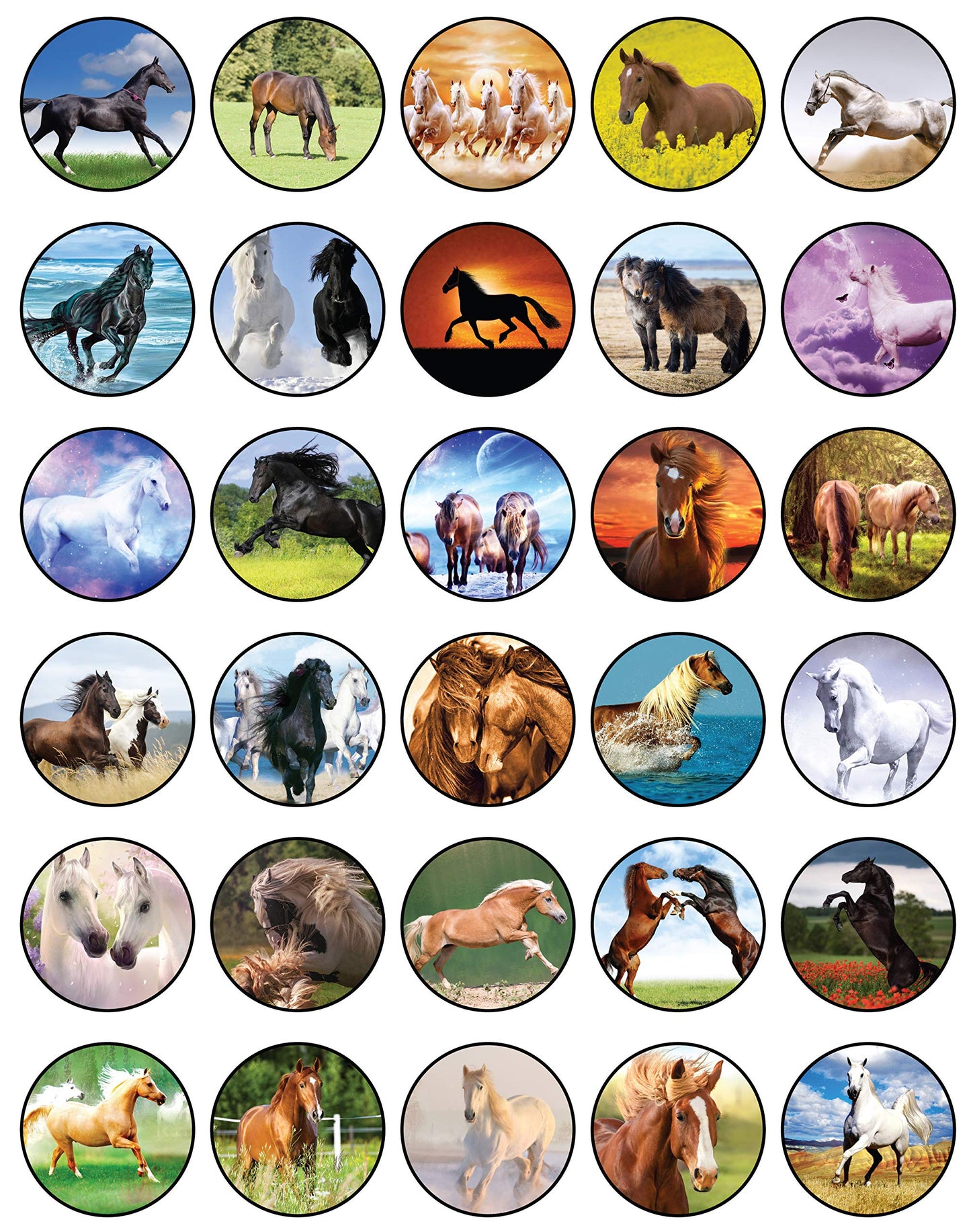 30x Wafer Paper Animal-Horse Edible Cupcake Topper