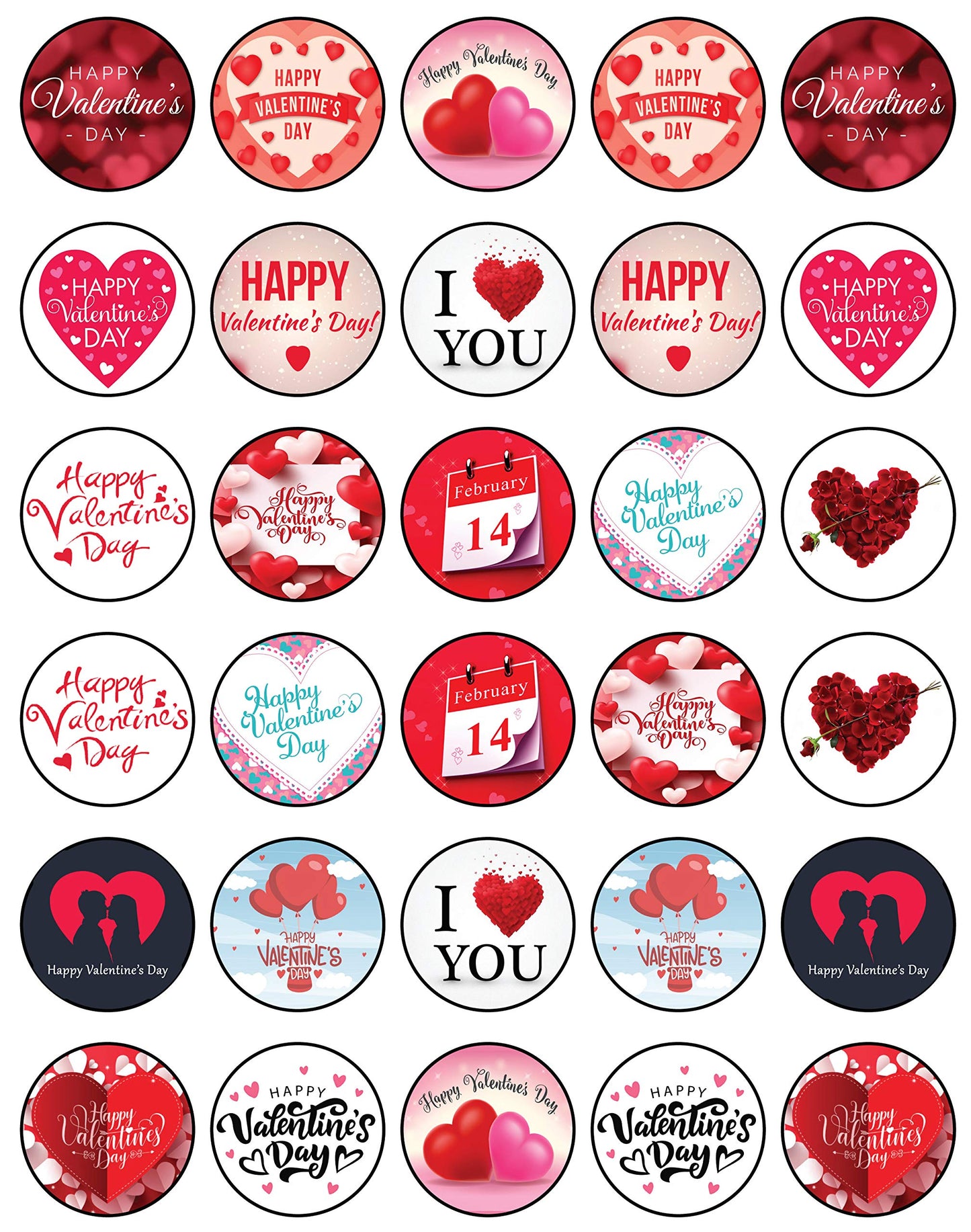 30x Wafer Paper Valentine day Edible Cupcake Topper