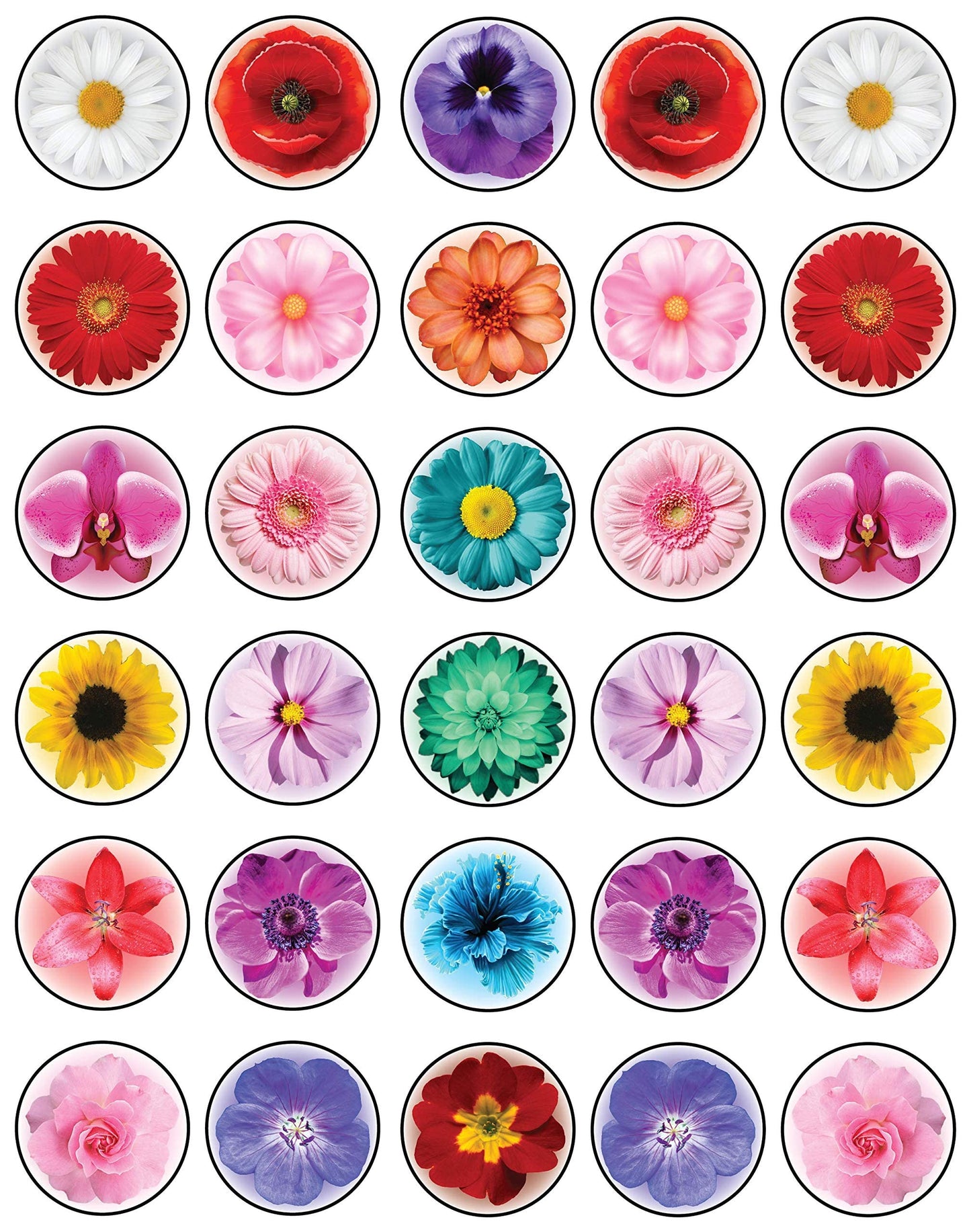 30x Wafer Paper Flowers Edible Cupcake Topper