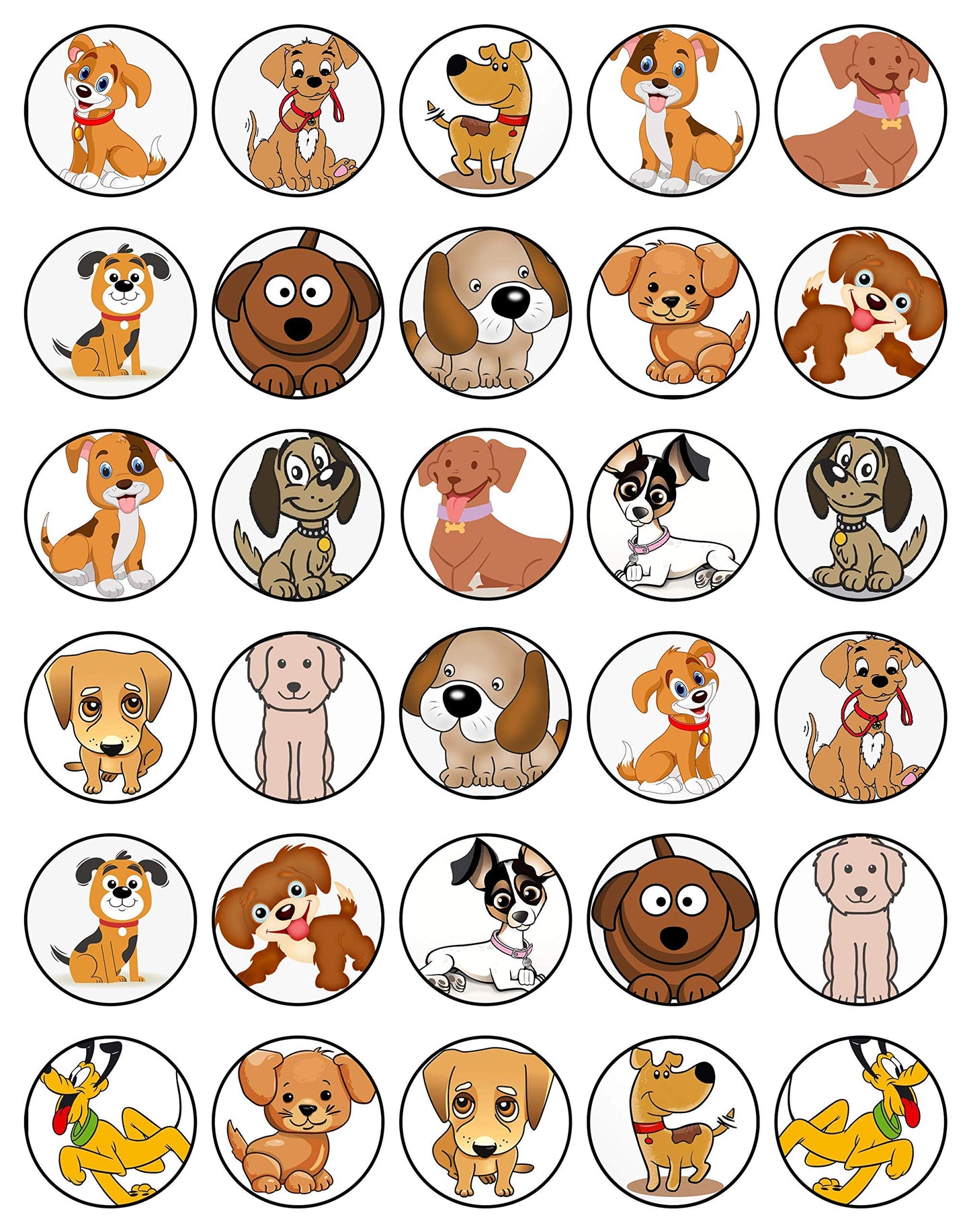 30x Wafer Paper Animal-Dog Edible Cupcake Topper