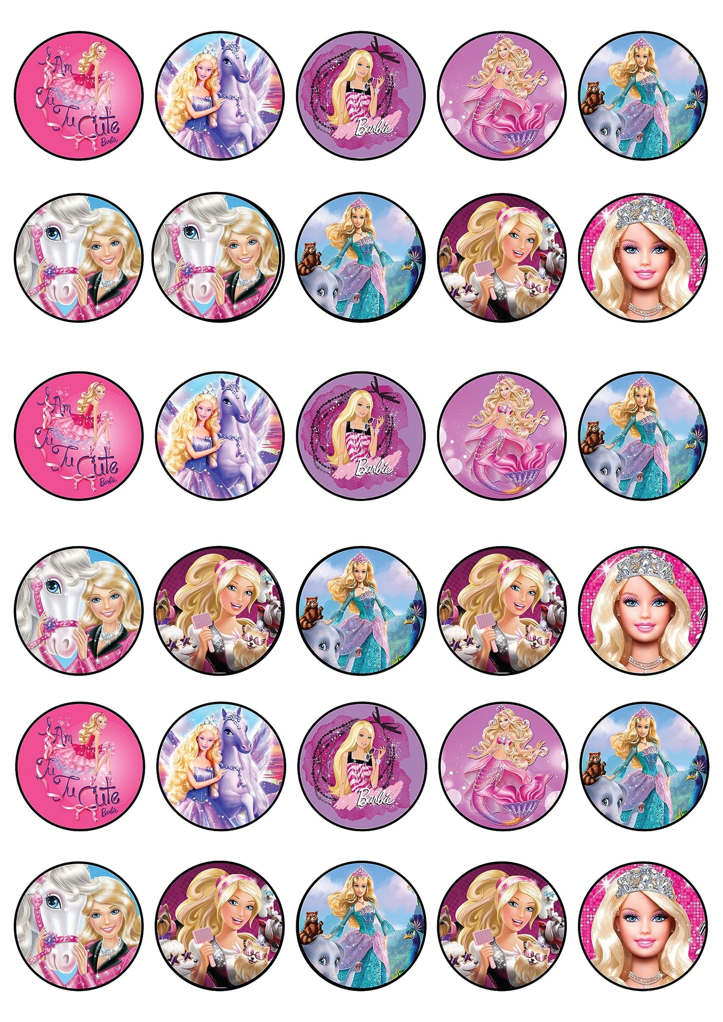 30x Wafer Paper Barbie Edible Cupcake Topper