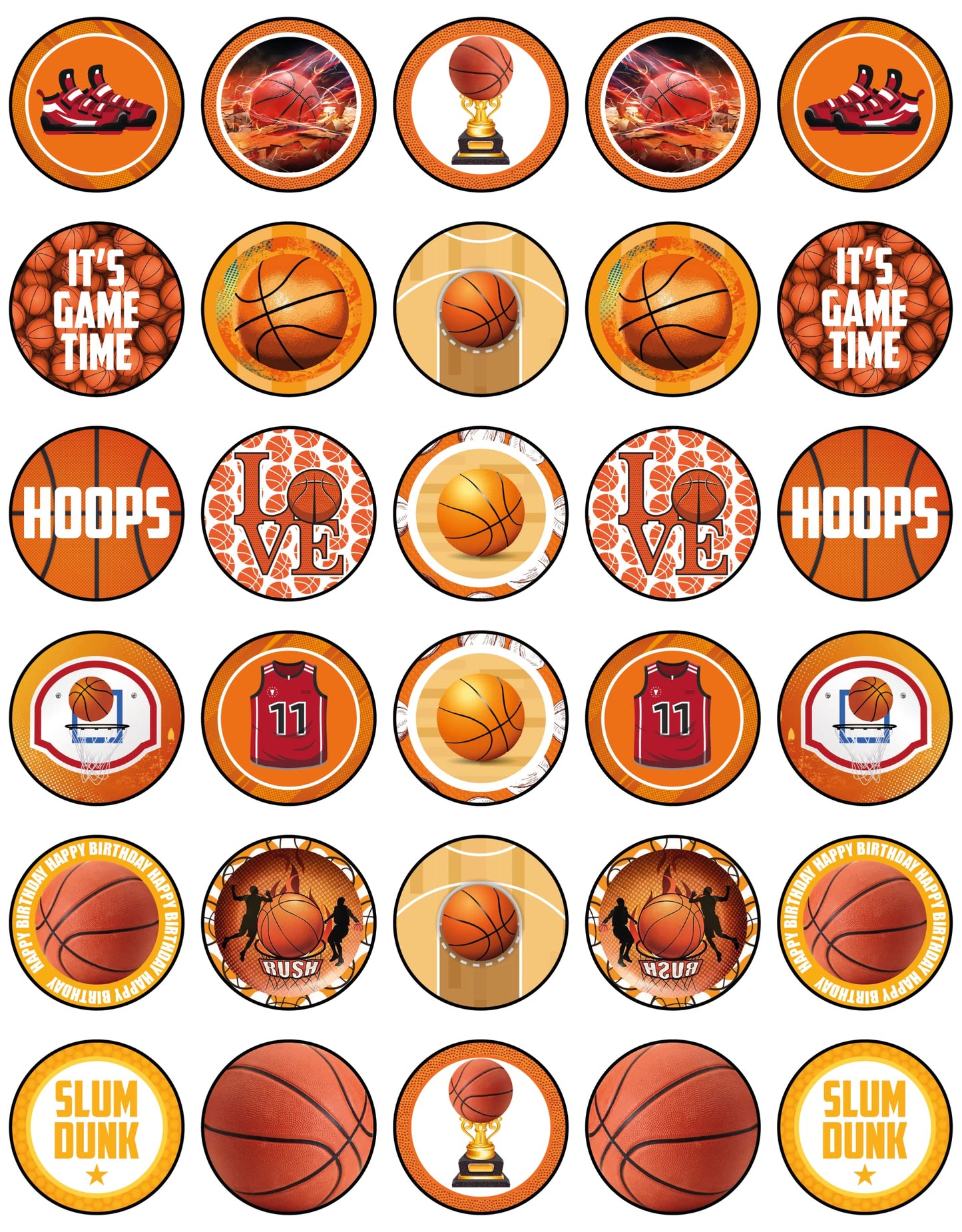 30x Wafer Paper Sport Basket Ball Edible Cupcake Topper