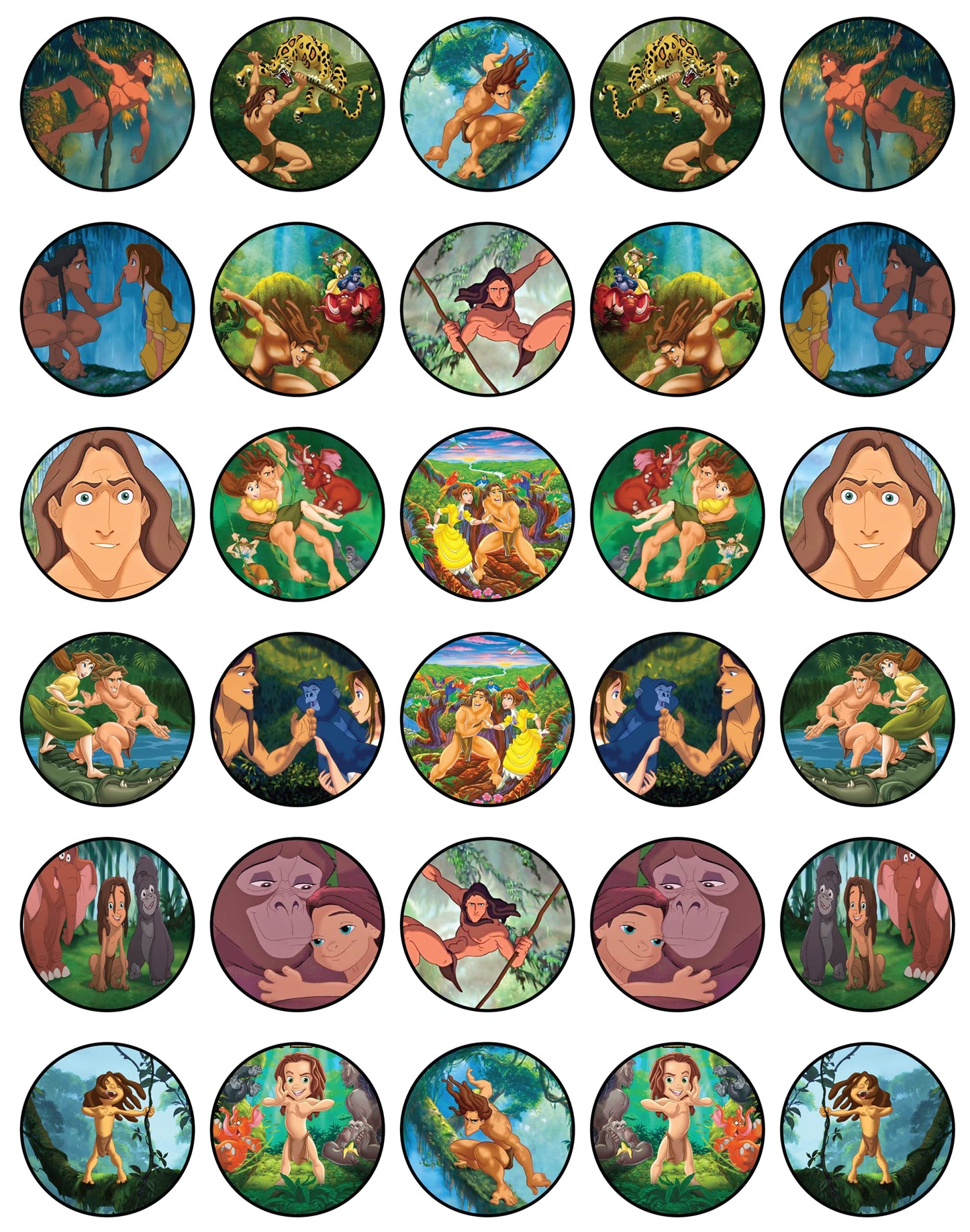 30x Wafer Paper Tarzan Edible Cupcake Topper