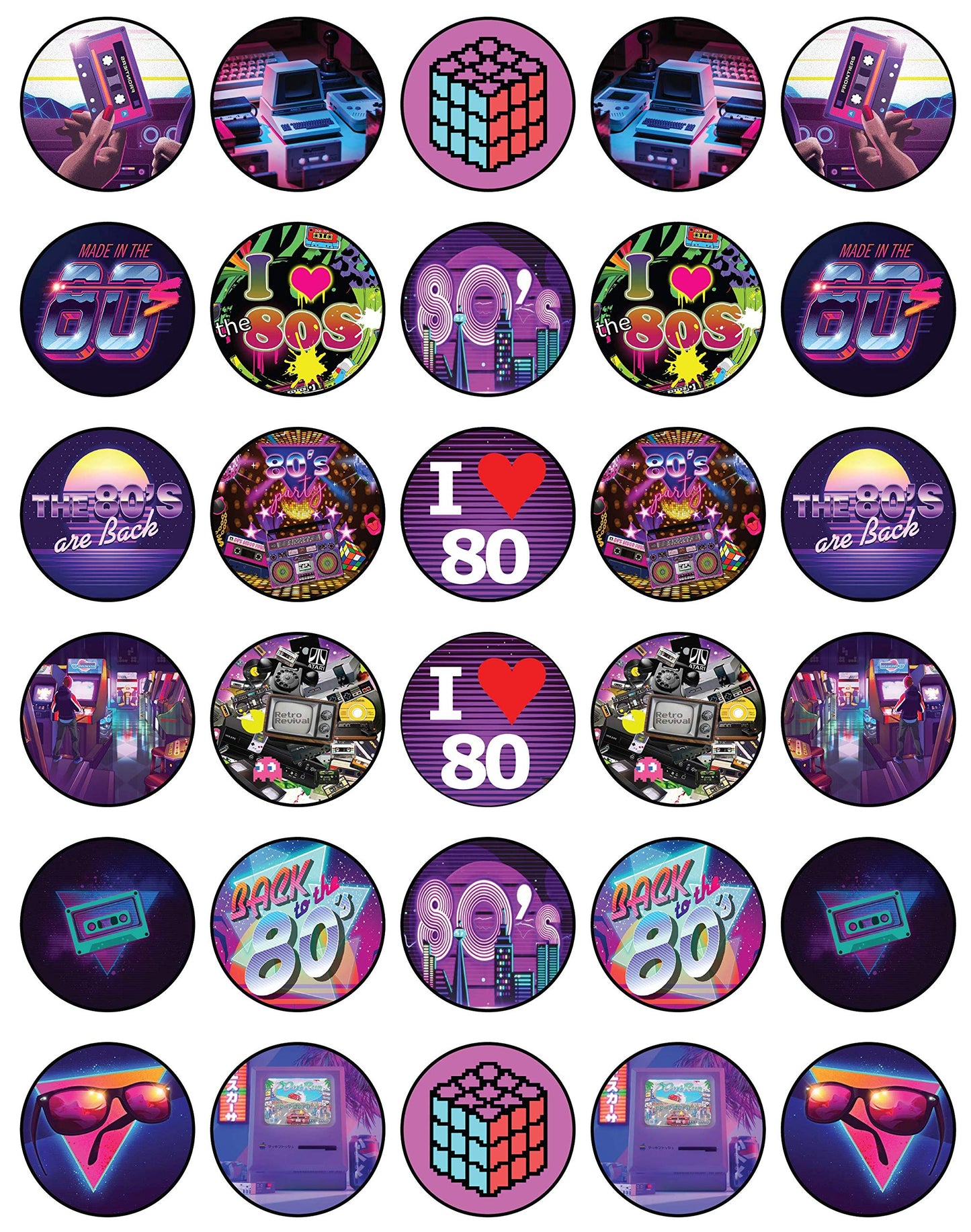 30x Wafer Paper 80 retro Edible Cupcake Topper