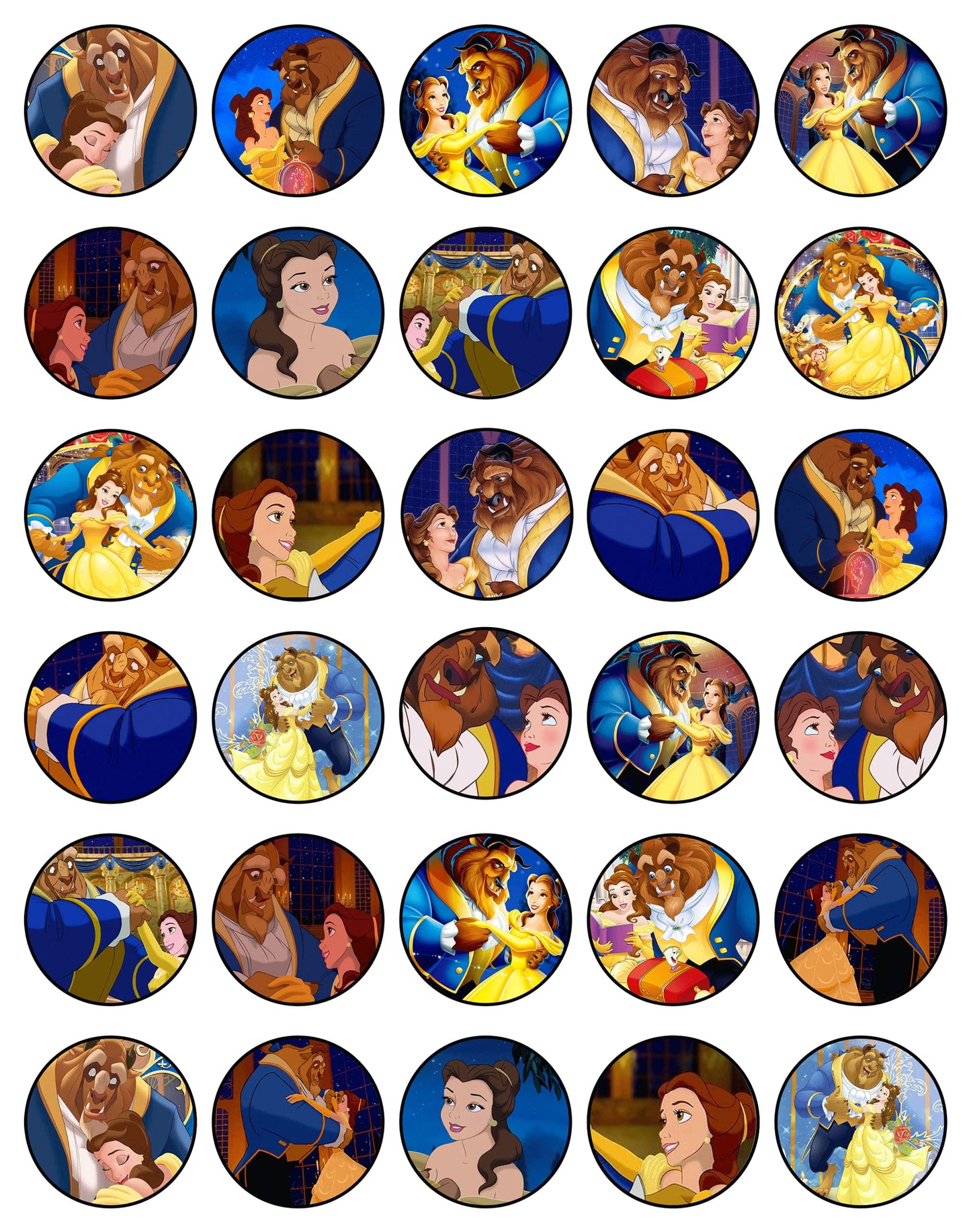 30x Wafer Paper Beauty And The Beast Edible Cupcake Topper