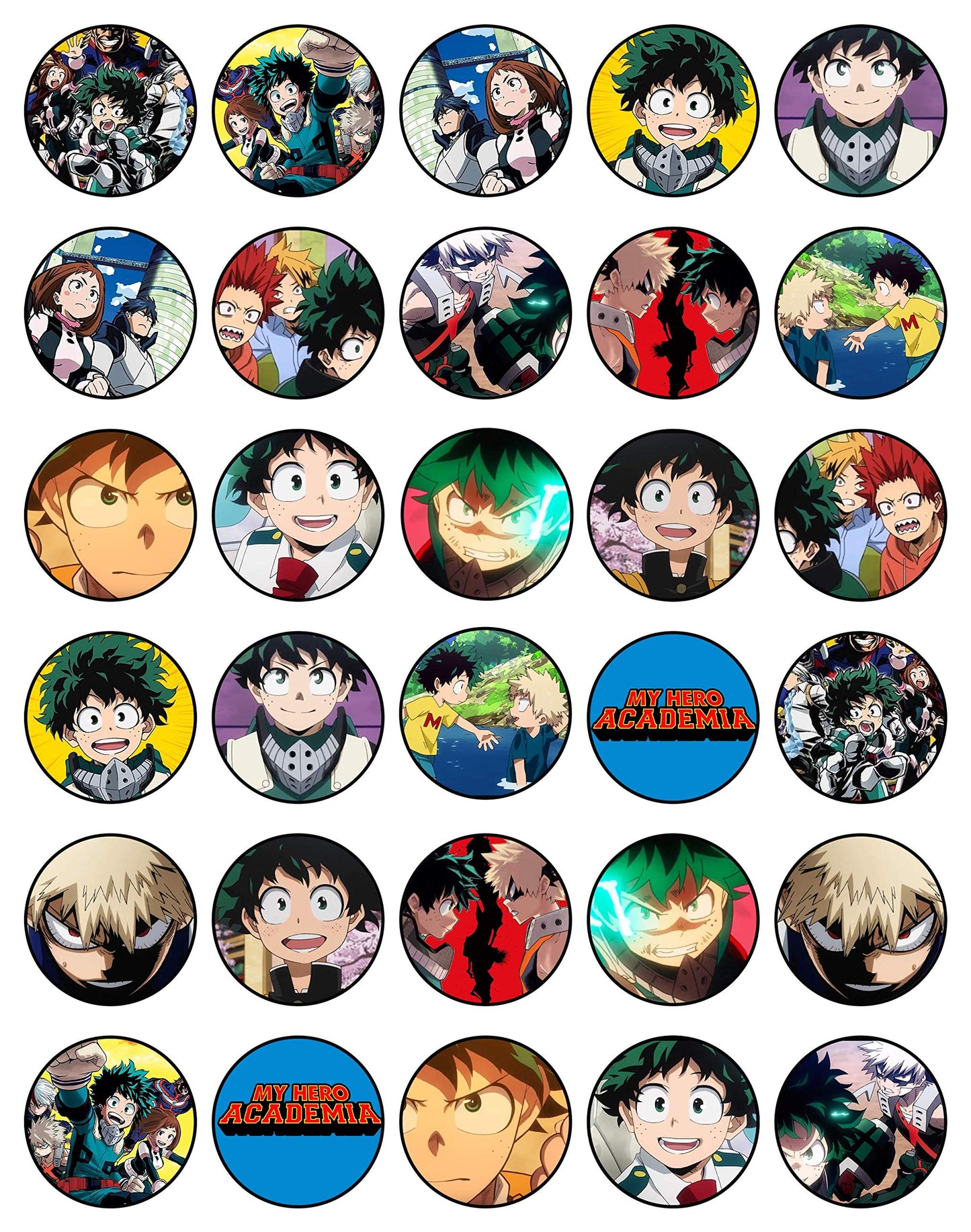 30x Wafer Paper My Hero Academy Edible Cupcake Topper
