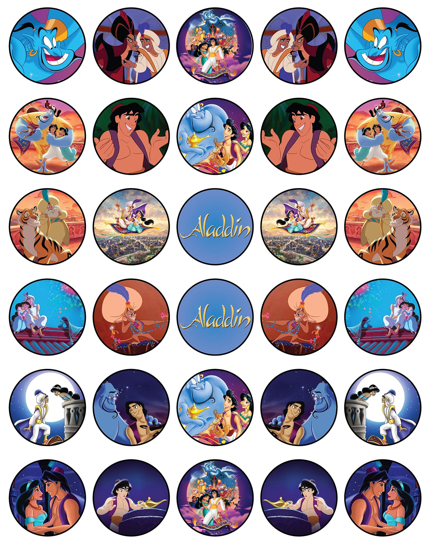 30x Wafer Paper Aladdin Edible Cupcake Topper