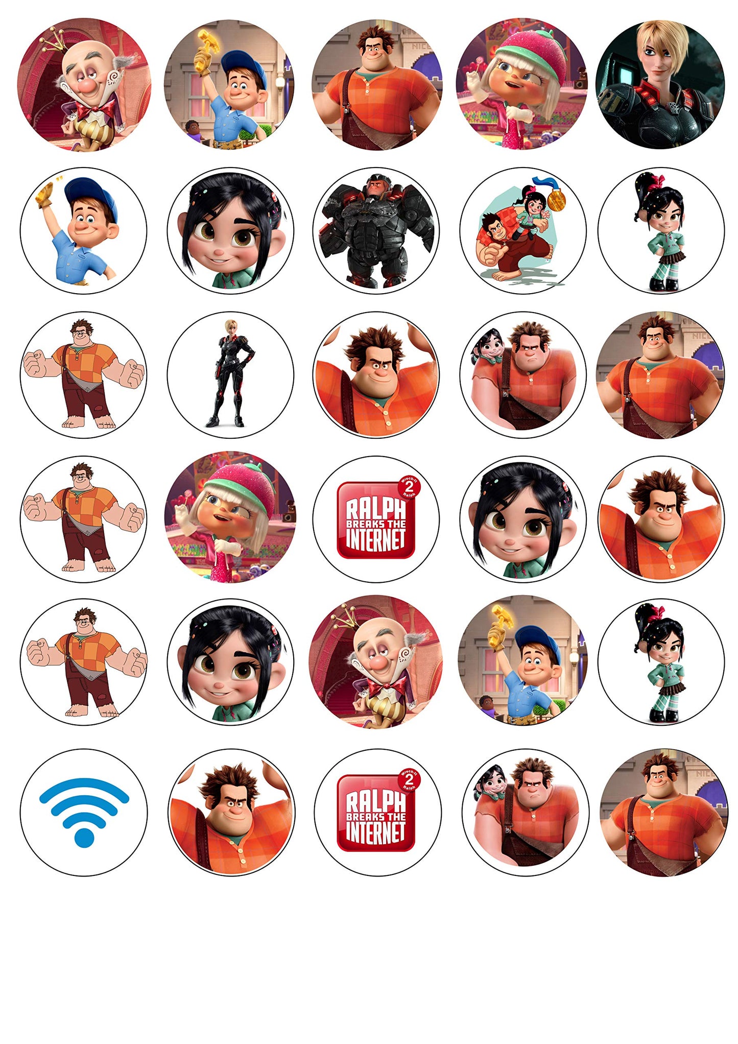 30x Wafer Paper Wreck It Ralph Edible Cupcake Topper