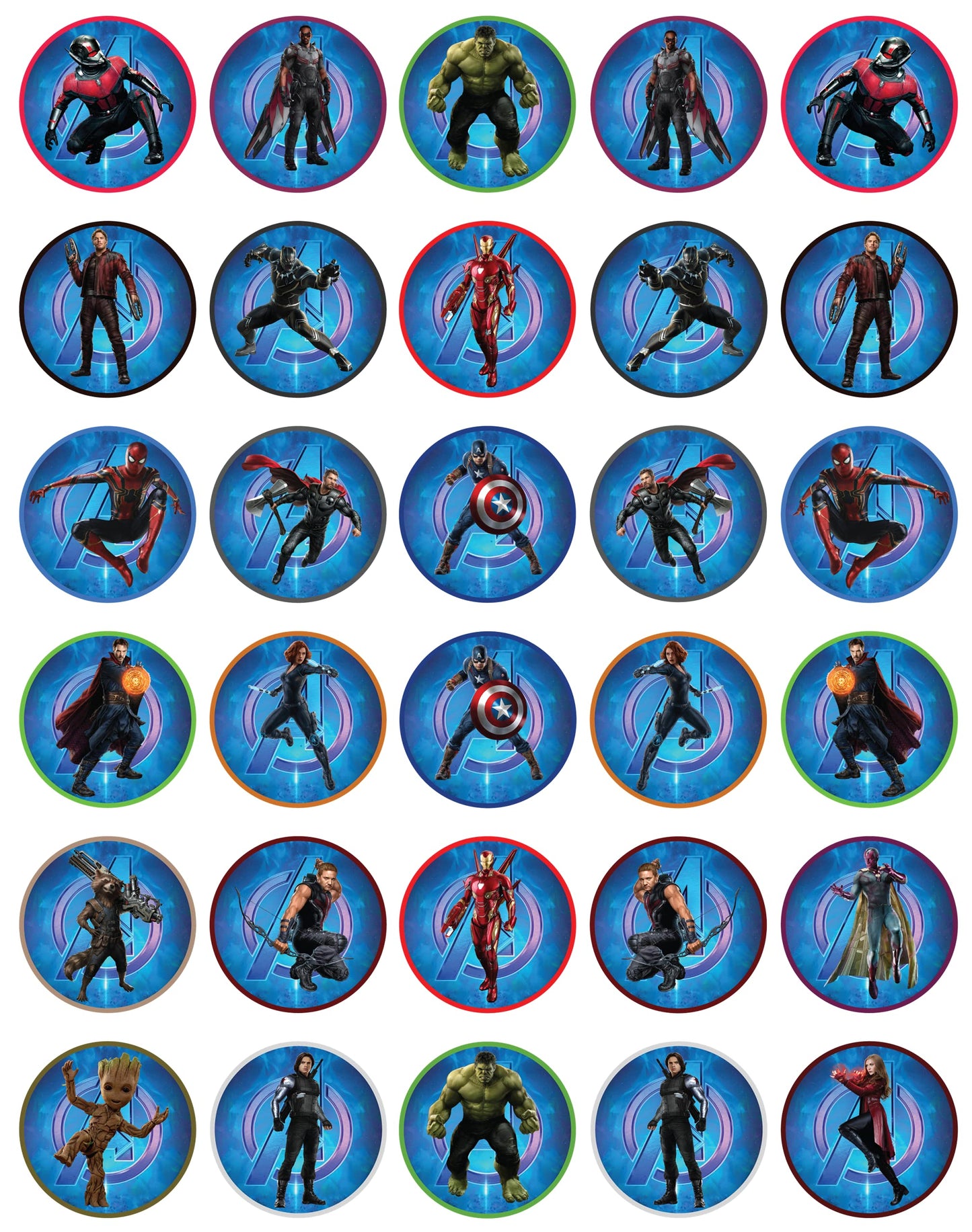 30x Wafer Paper Avengers Edible Cupcake Topper