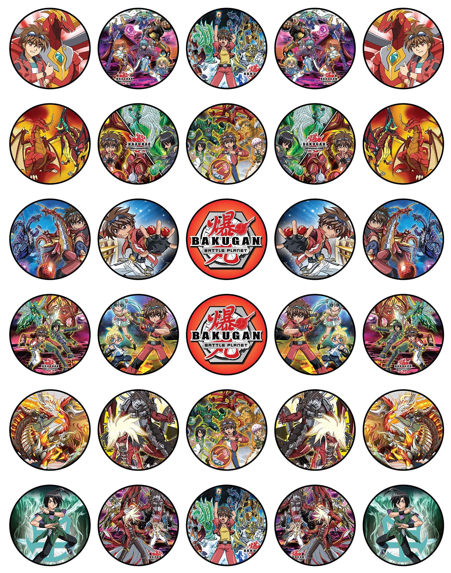 30x Wafer Paper Bakugan Edible Cupcake Topper