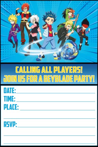 Set of 20 Beyblade Birthday Invitation Cards & Envelopes
