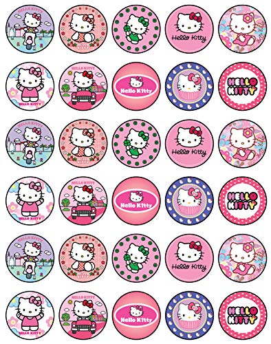 30x Wafer Paper Hello Kiity Edible Cupcake Topper