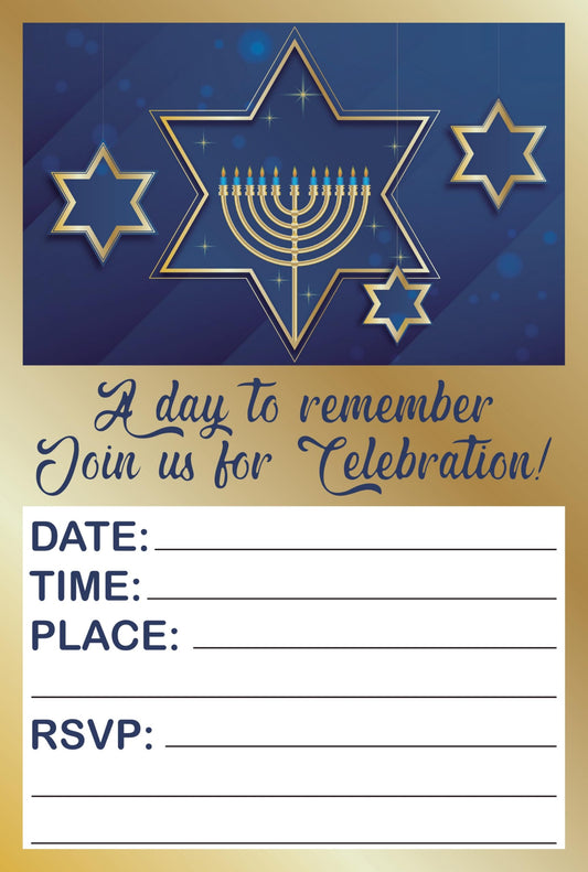Set of 20 Bar Mitzvah Birthday Invitation Cards & Envelopes