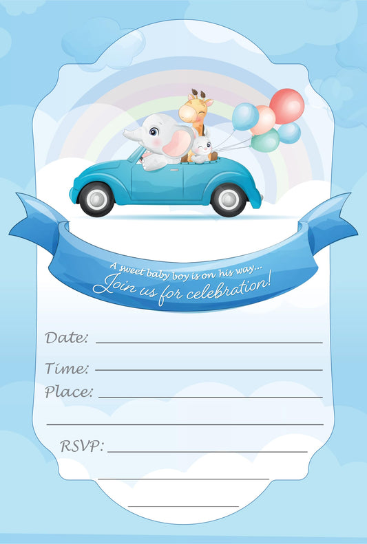 Set of 20 Baby Shower Boy Birthday Invitation Cards & Envelopes
